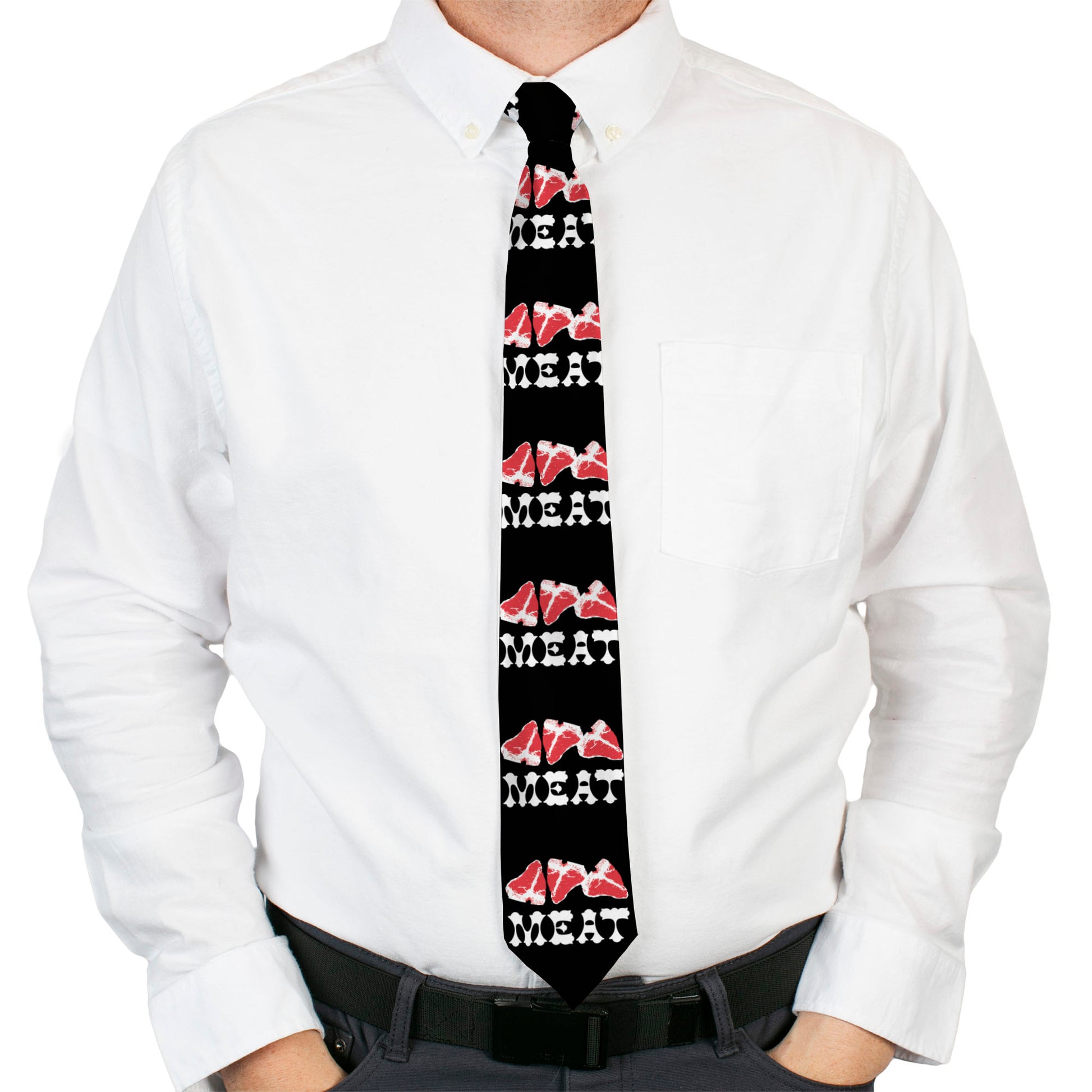 Buckle-Down Necktie - Steaks w/MEAT Text Neckties Buckle-Down