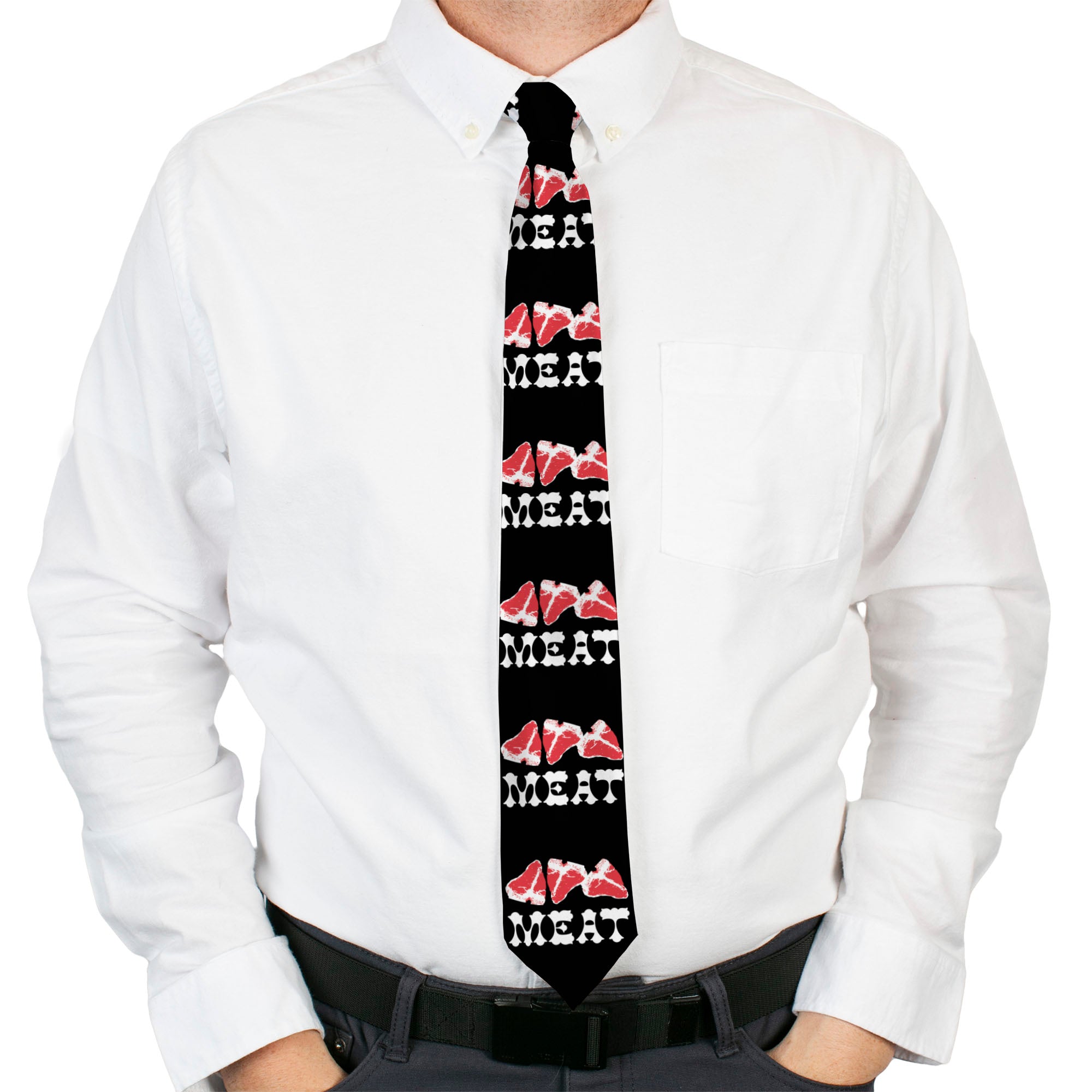Buckle-Down Necktie - Steaks w/MEAT Text Neckties Buckle-Down