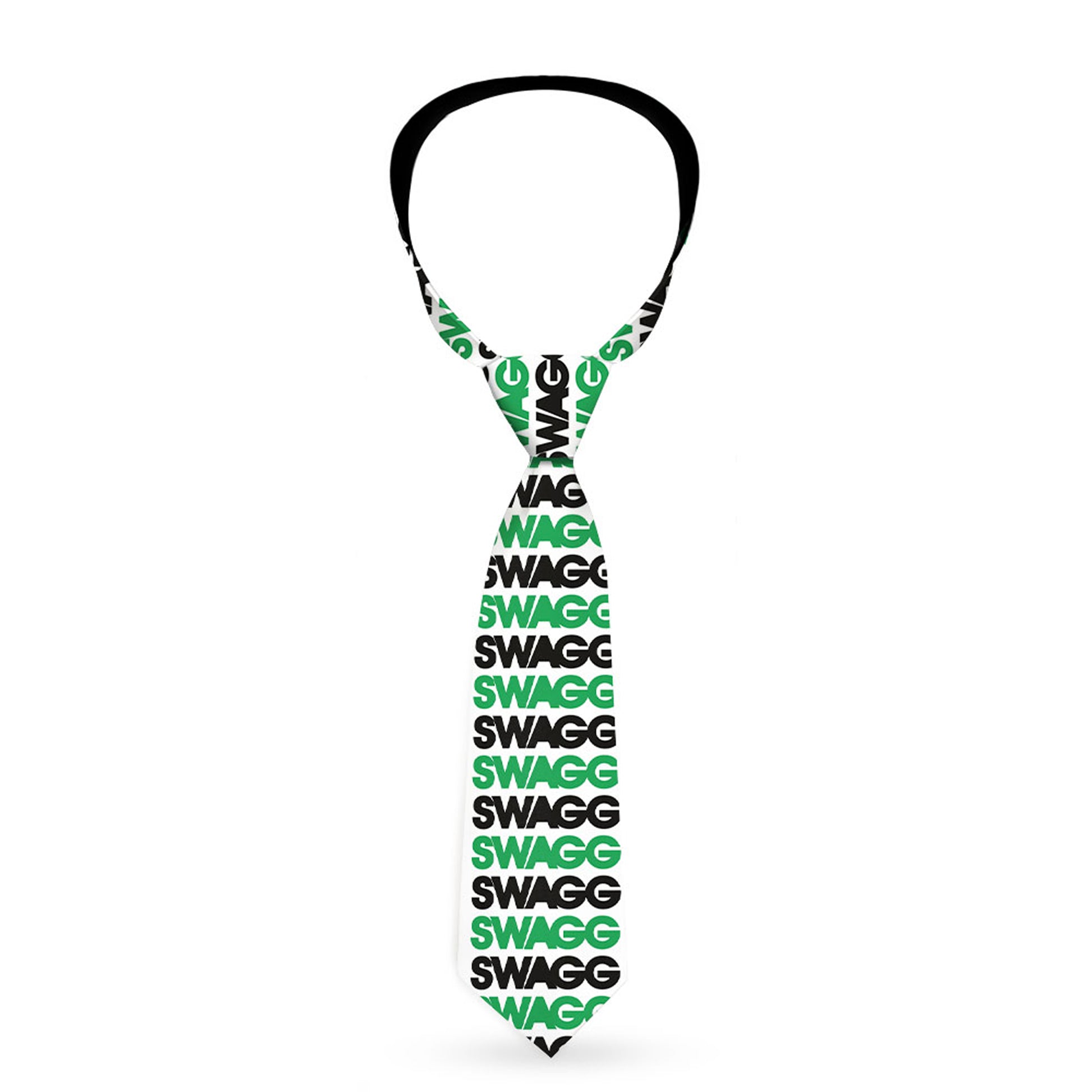 Buckle-Down Necktie - SWAGG White/Black/Green Neckties Buckle-Down