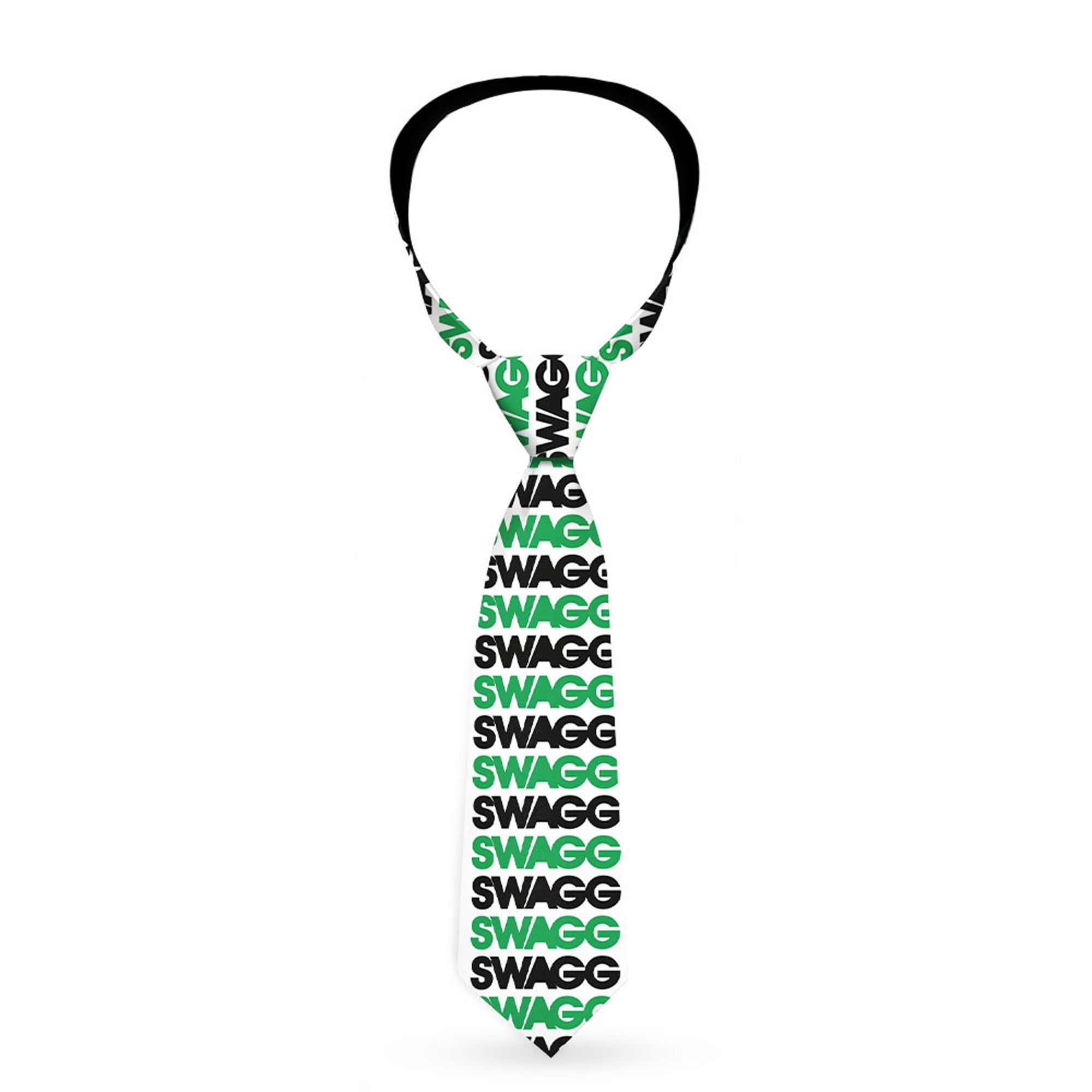 Buckle-Down Necktie - SWAGG White/Black/Green Neckties Buckle-Down