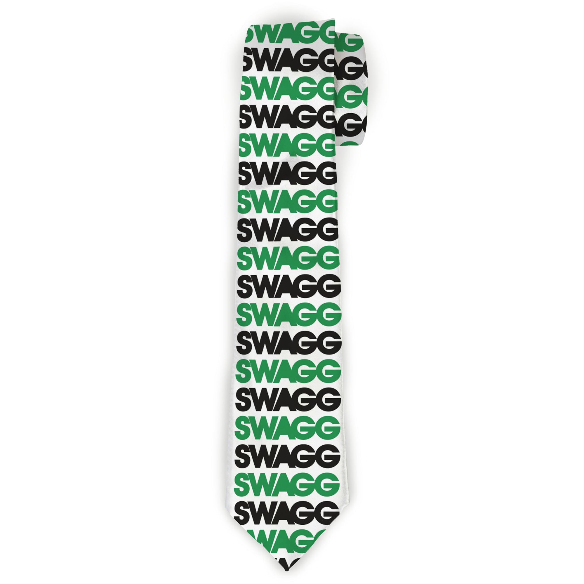 Buckle-Down Necktie - SWAGG White/Black/Green Neckties Buckle-Down