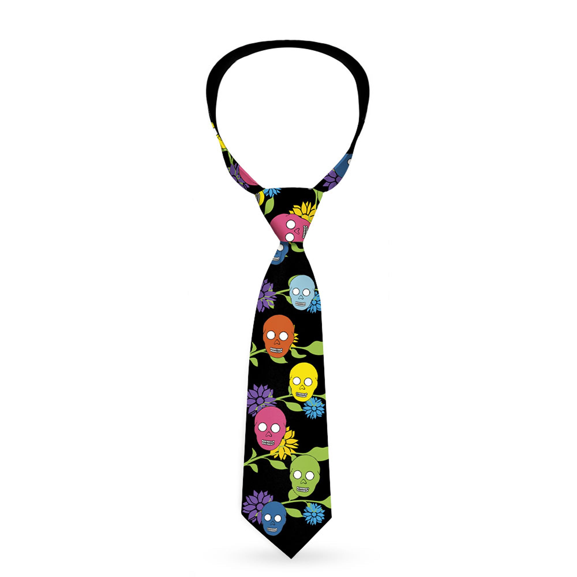 Buckle-Down Necktie - Skulls & Flowers Black/Multi Color Neckties Buckle-Down