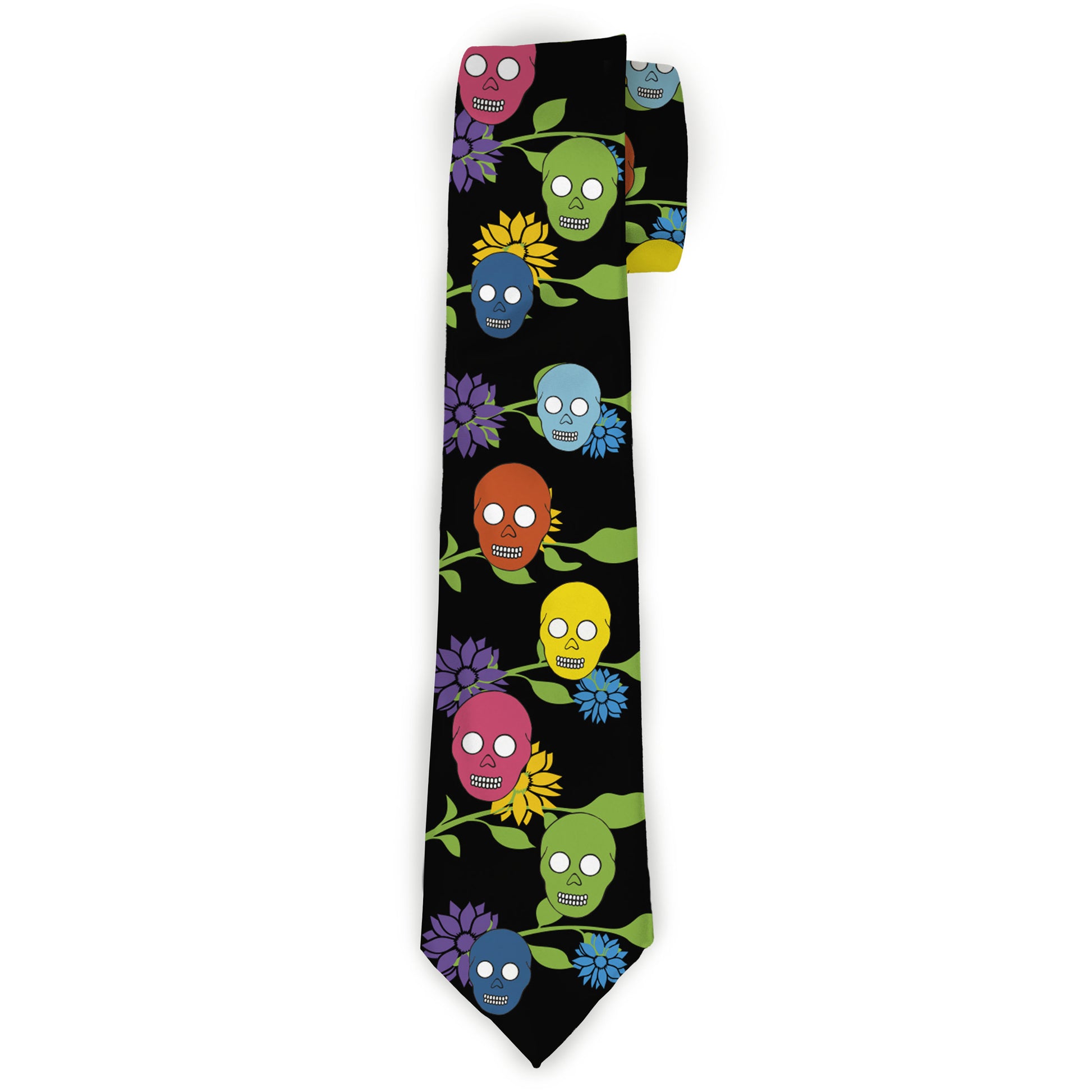 Buckle-Down Necktie - Skulls & Flowers Black/Multi Color Neckties Buckle-Down