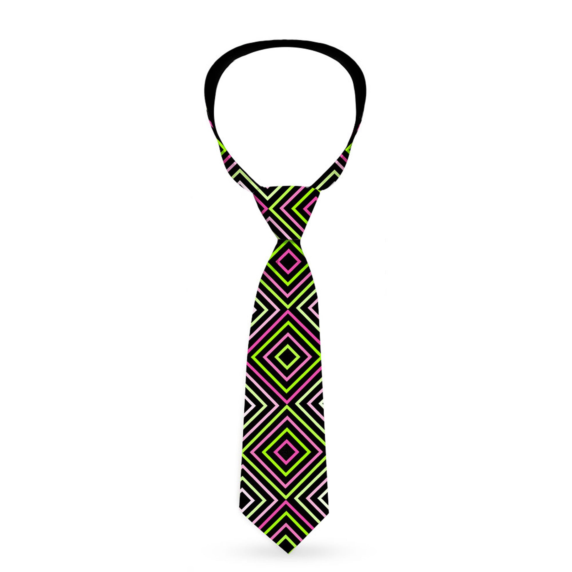 Buckle-Down Necktie - Square Lines Black/Greens/Pinks Neckties Buckle-Down