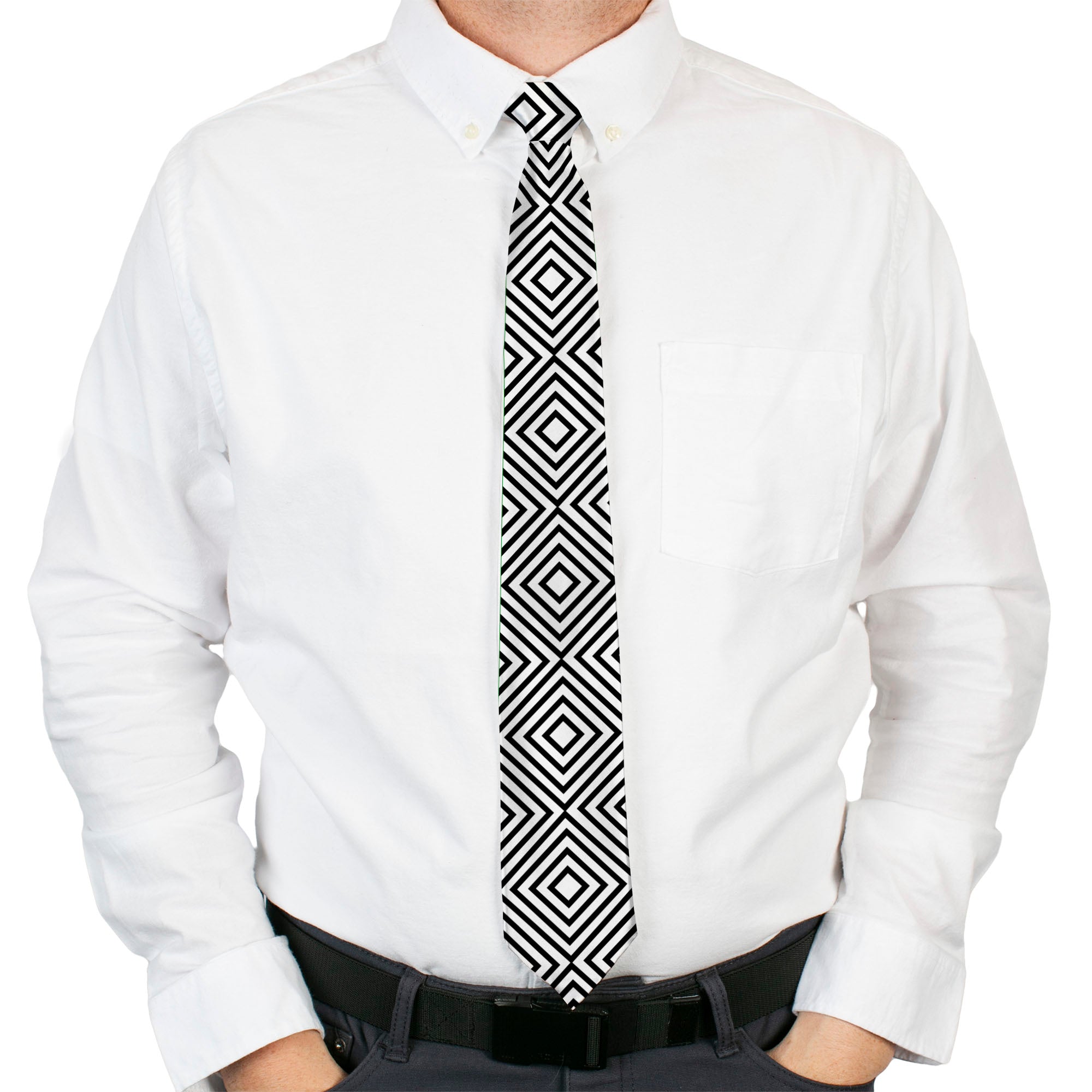 Necktie Standard - Square Lines White/Black Neckties Buckle-Down