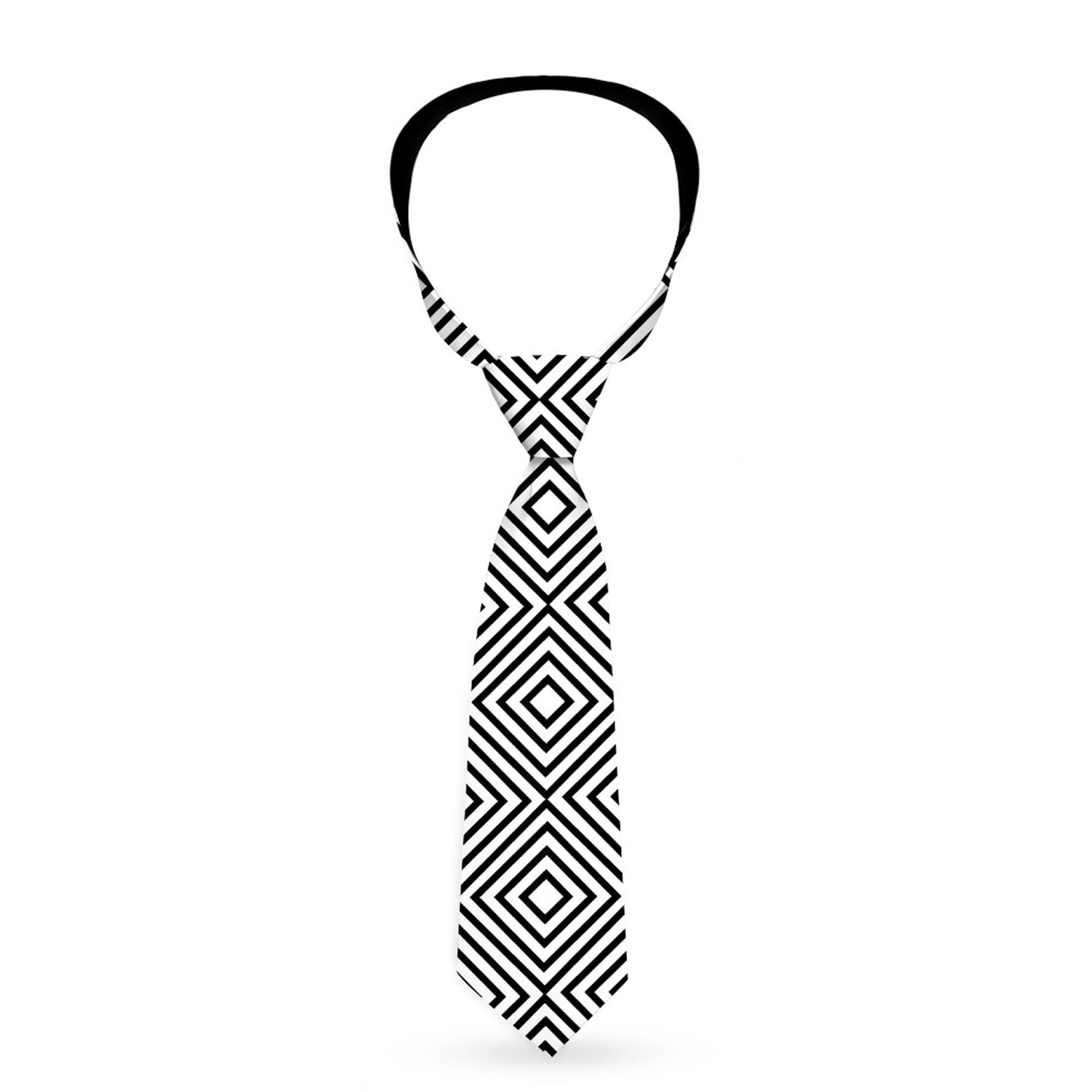 Necktie Standard - Square Lines White/Black Neckties Buckle-Down