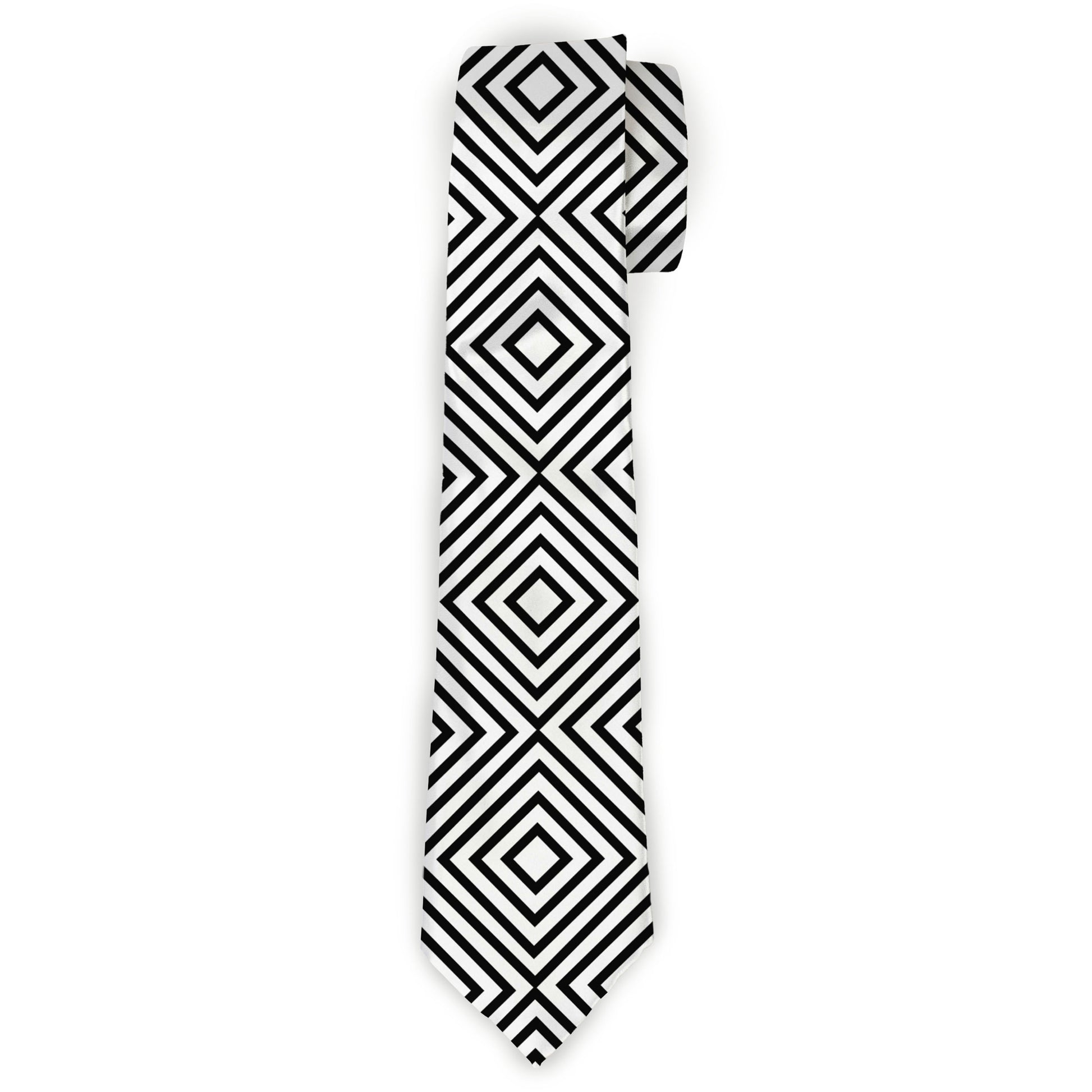 Necktie Standard - Square Lines White/Black Neckties Buckle-Down