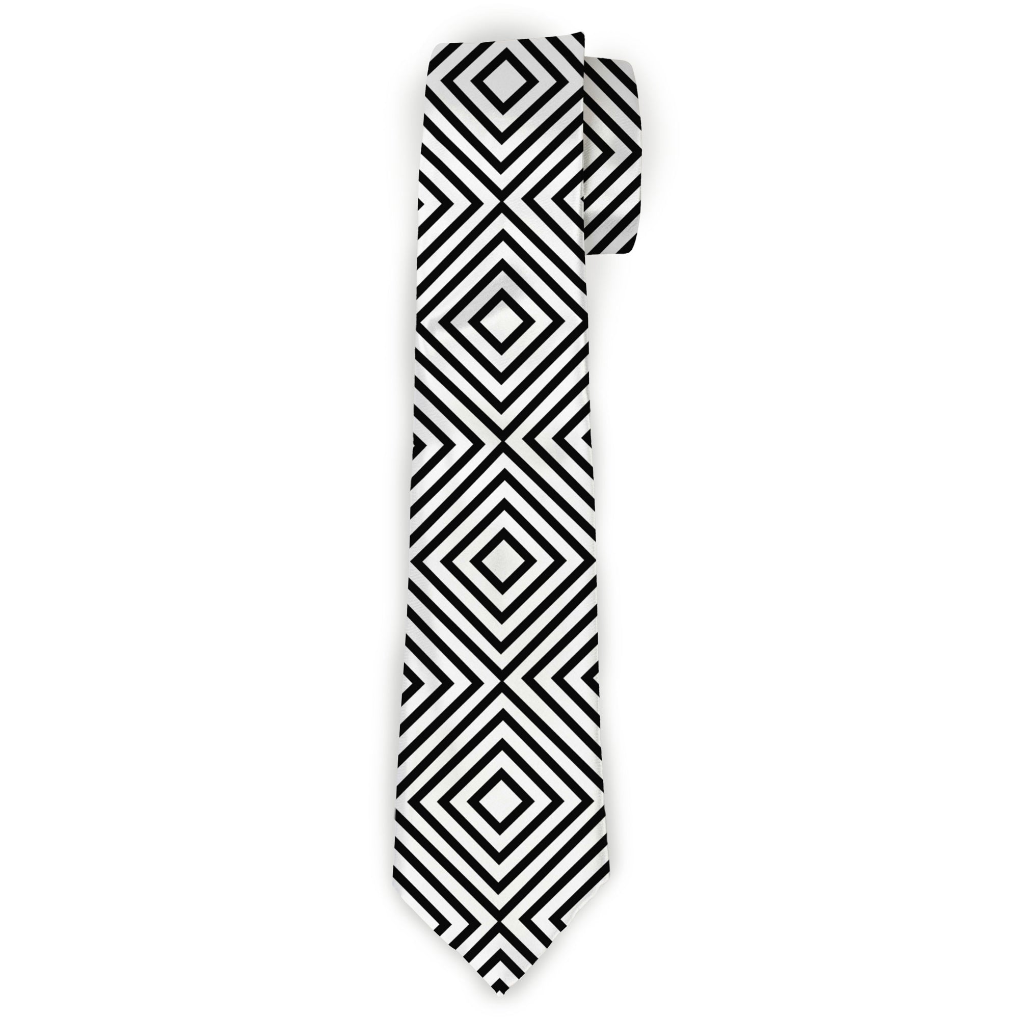 Necktie Standard - Square Lines White/Black Neckties Buckle-Down