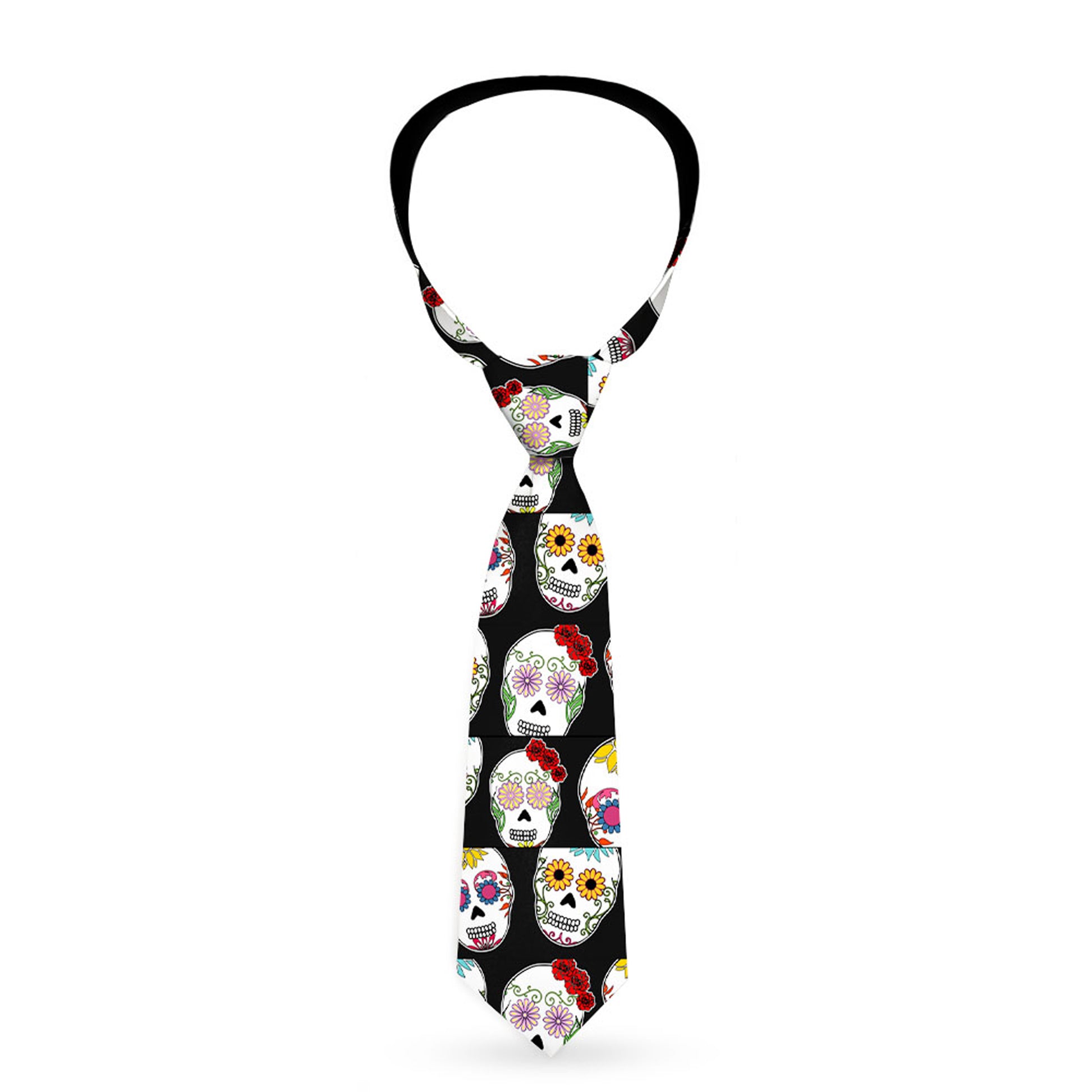 Buckle-Down Necktie - Sugar Skull Outline Black/Multi Color Neckties Buckle-Down