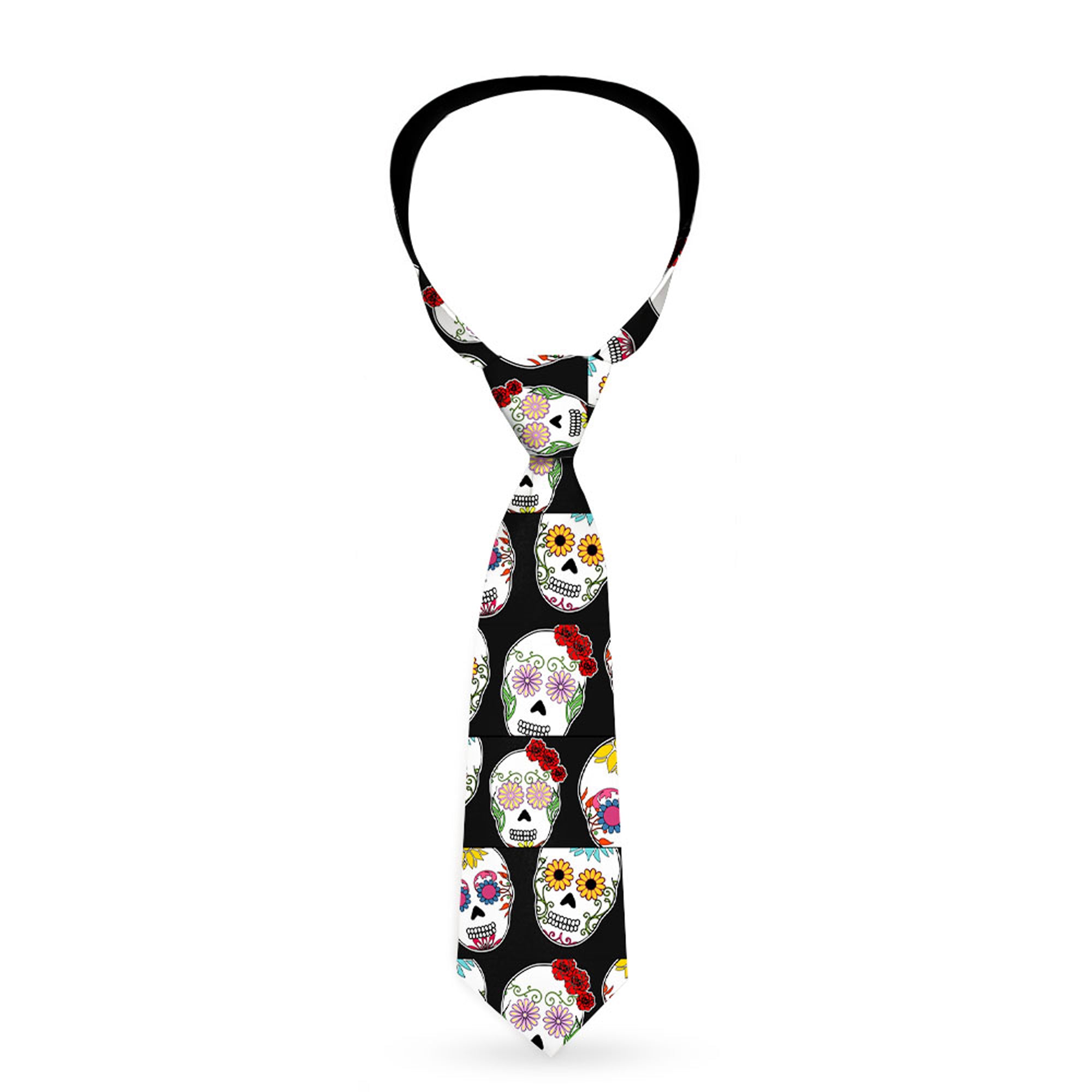 Buckle-Down Necktie - Sugar Skull Outline Black/Multi Color Neckties Buckle-Down