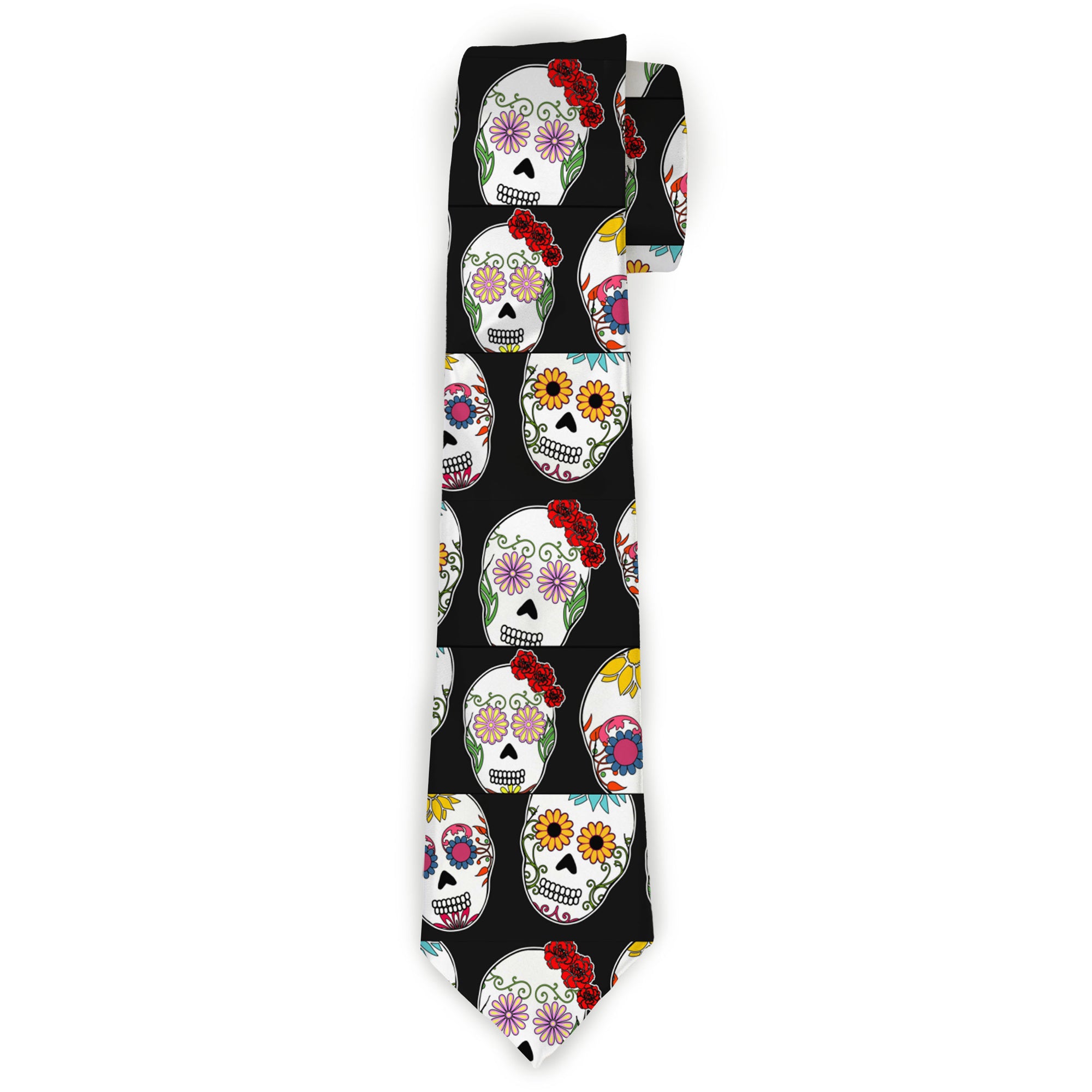 Buckle-Down Necktie - Sugar Skull Outline Black/Multi Color Neckties Buckle-Down