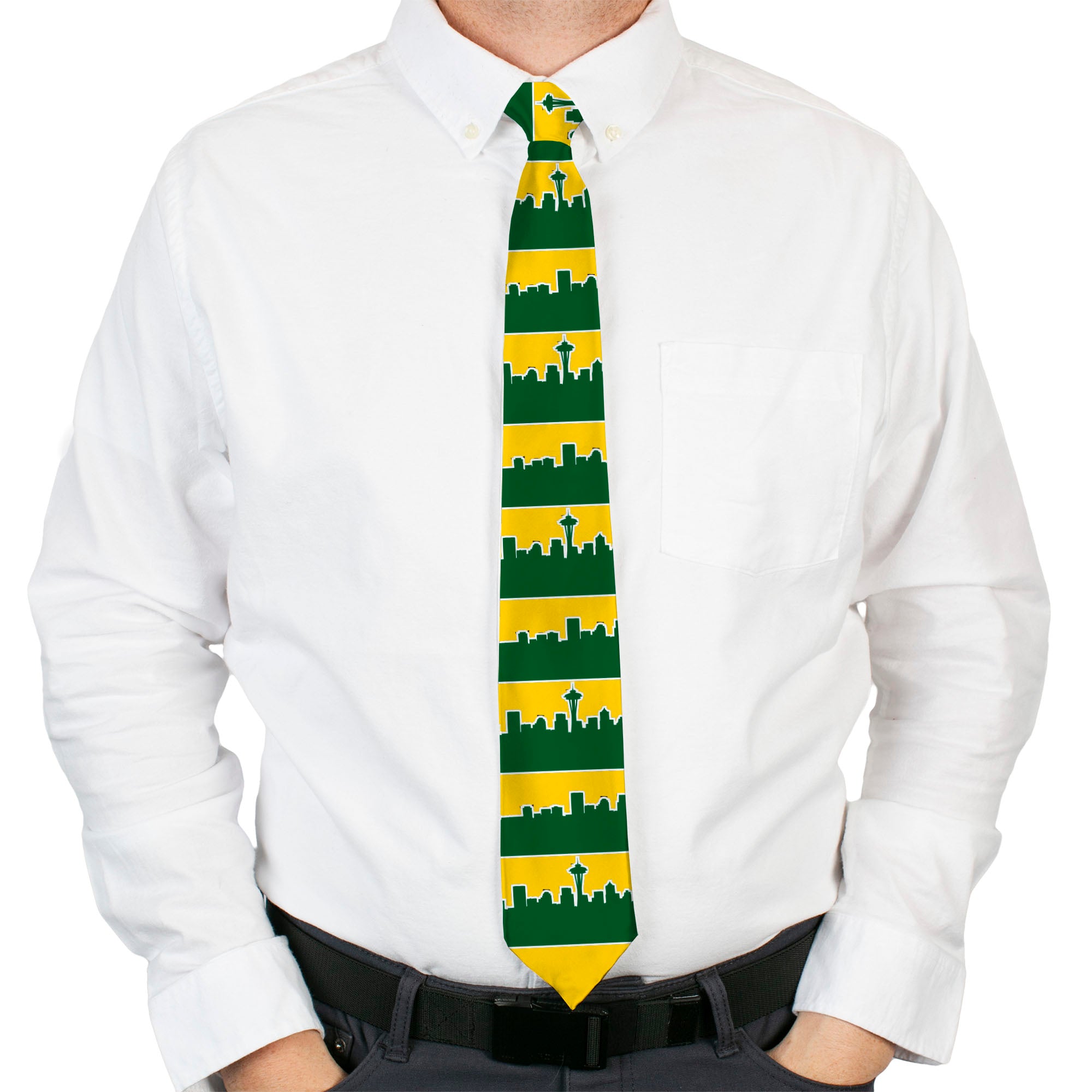 Buckle-Down Necktie - Seattle Skyline Yellow/Emerald Green Neckties Buckle-Down