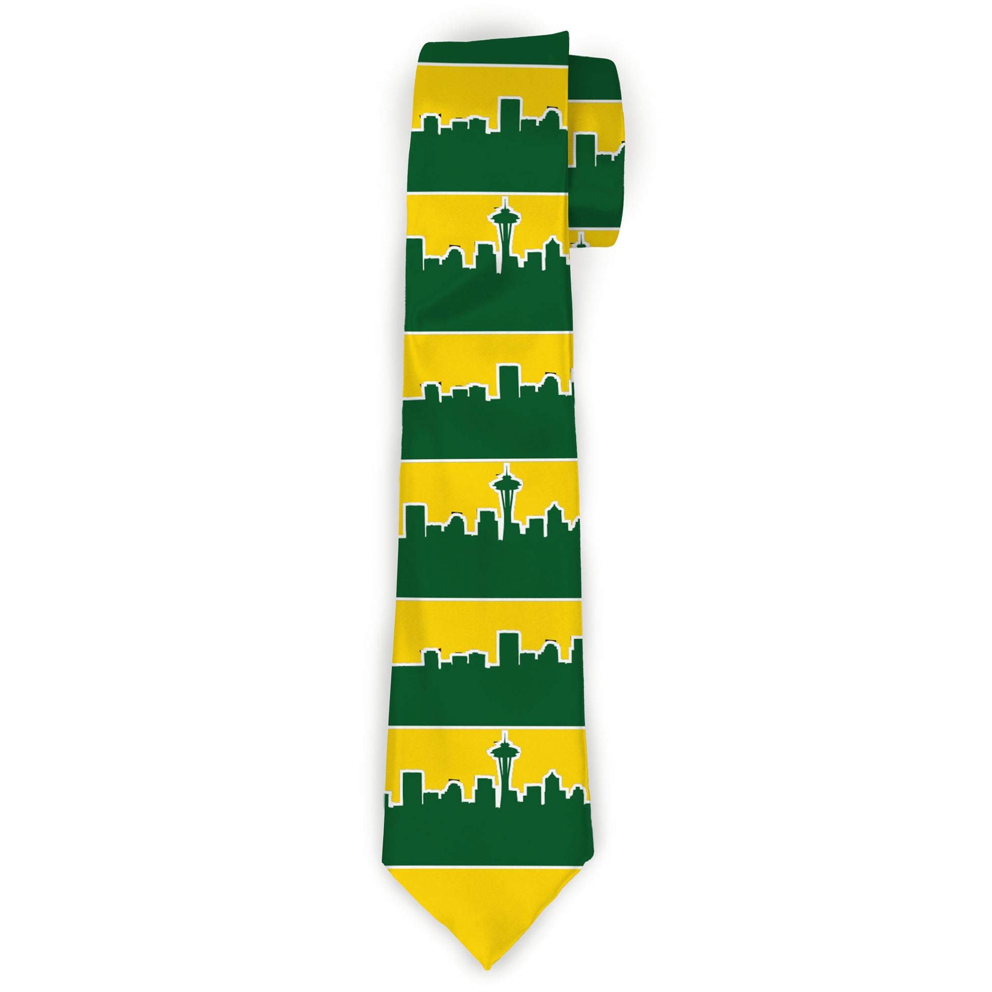 Buckle-Down Necktie - Seattle Skyline Yellow/Emerald Green Neckties Buckle-Down