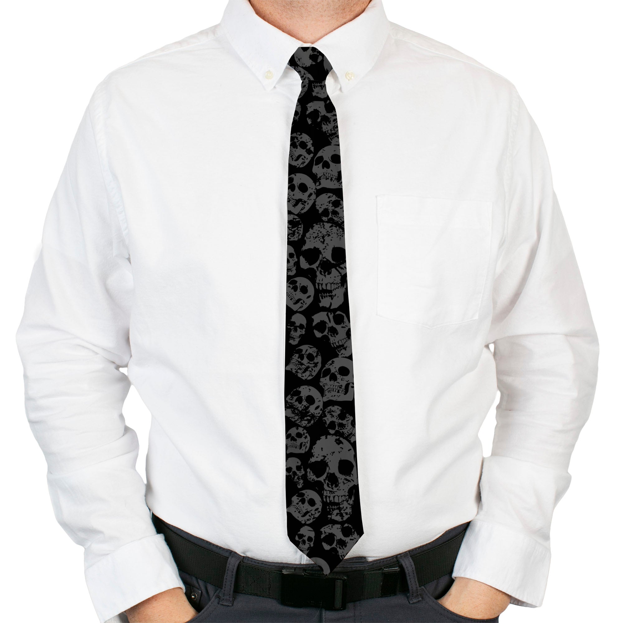 Buckle-Down Necktie - Skulls Stacked Weathered Black/Gray Neckties Buckle-Down