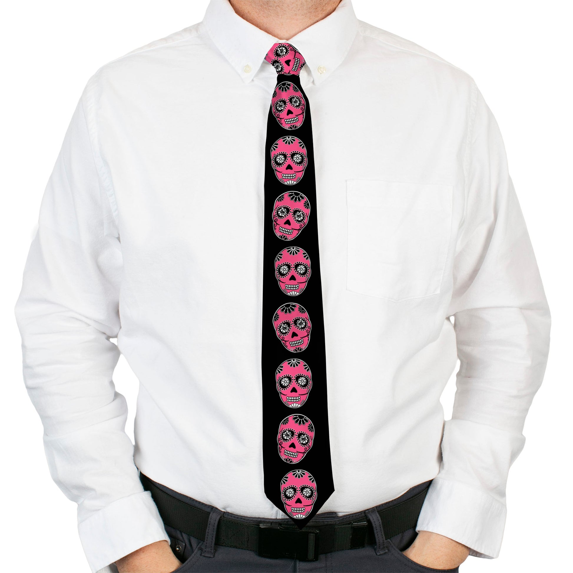 Buckle-Down Necktie - Sugar Skulls Black/White/Fuchsia Neckties Buckle-Down