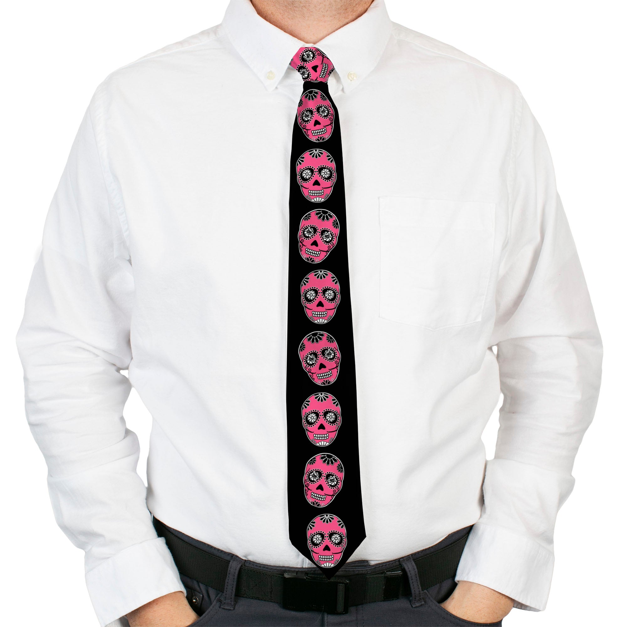 Buckle-Down Necktie - Sugar Skulls Black/White/Fuchsia Neckties Buckle-Down
