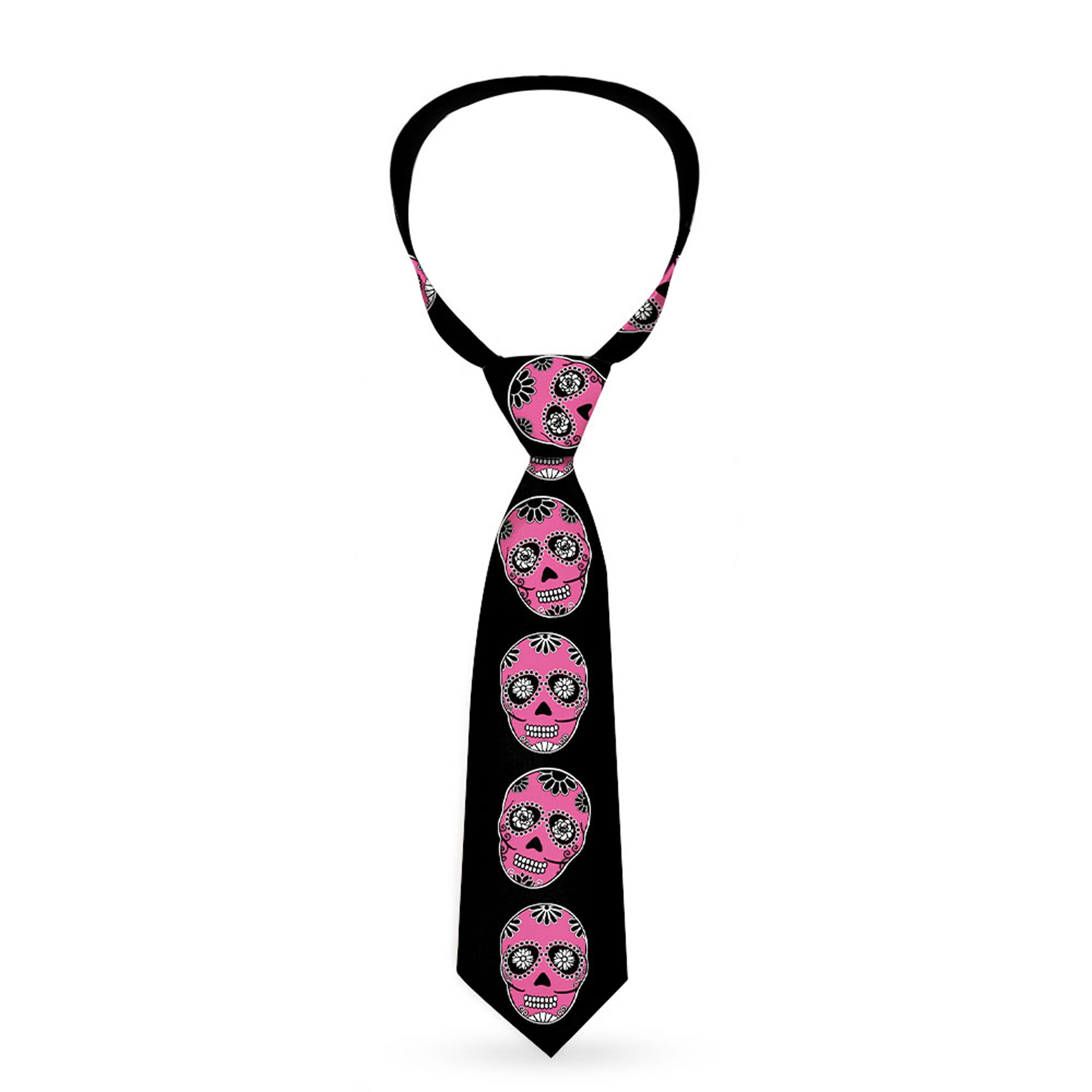 Buckle-Down Necktie - Sugar Skulls Black/White/Fuchsia Neckties Buckle-Down