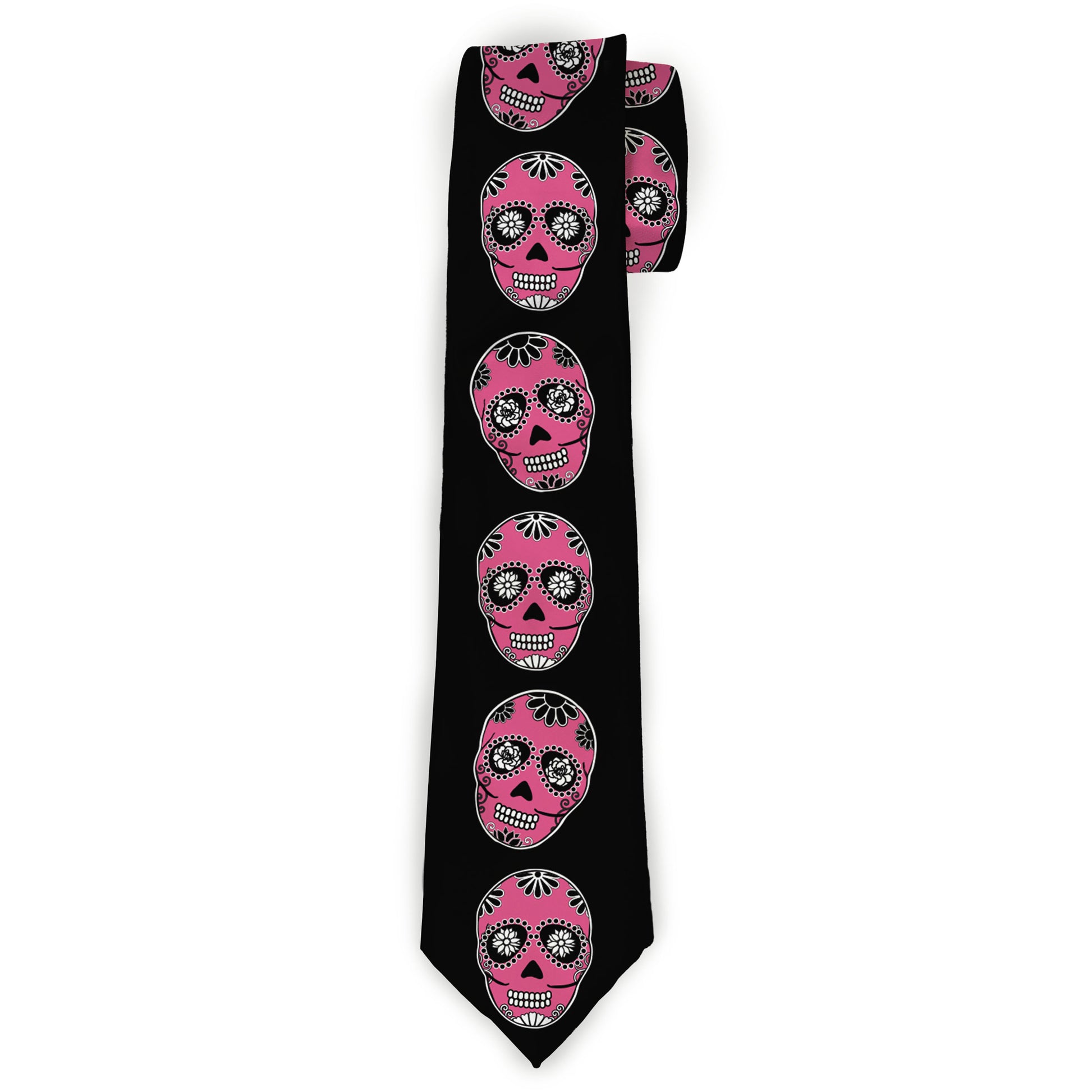 Buckle-Down Necktie - Sugar Skulls Black/White/Fuchsia Neckties Buckle-Down