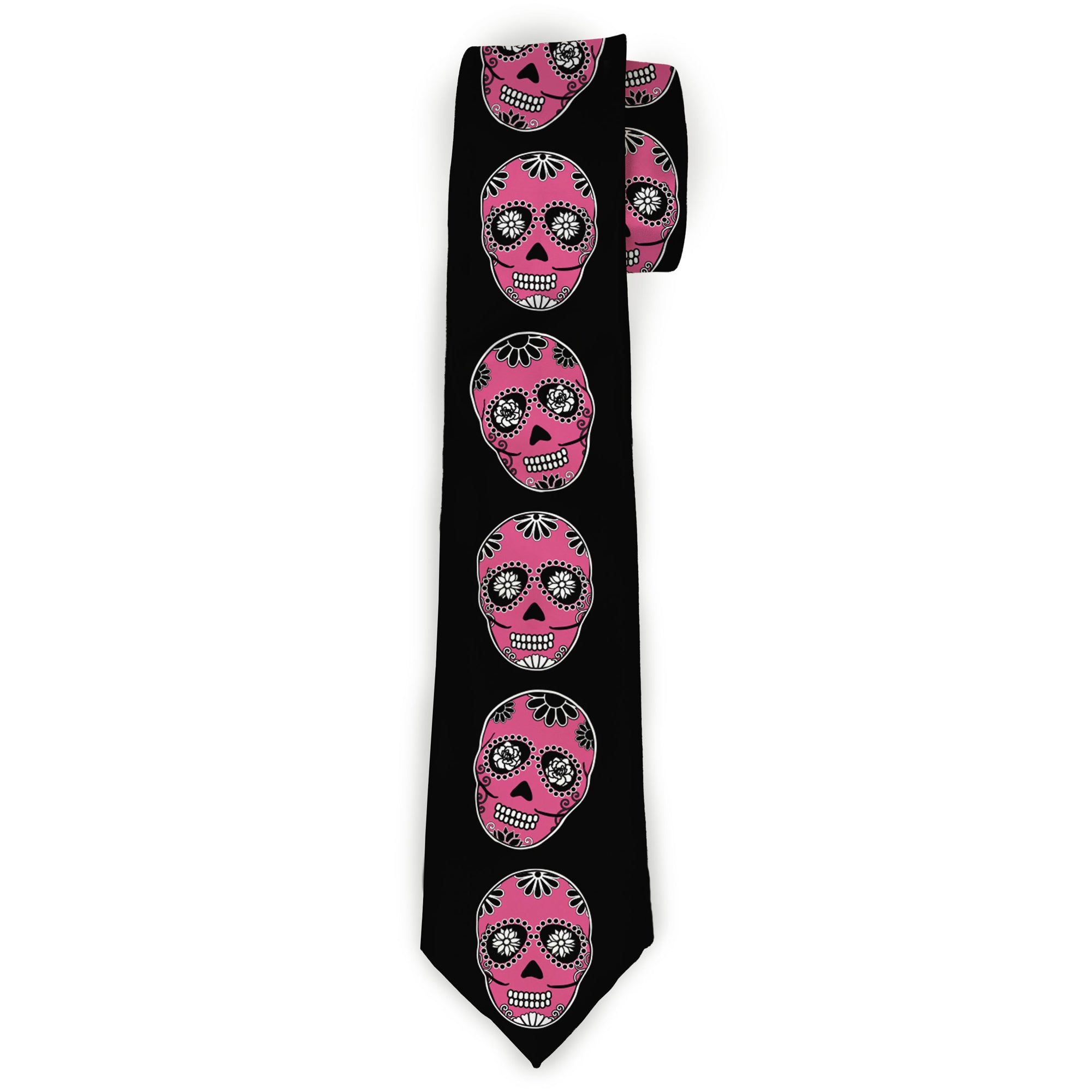Buckle-Down Necktie - Sugar Skulls Black/White/Fuchsia Neckties Buckle-Down