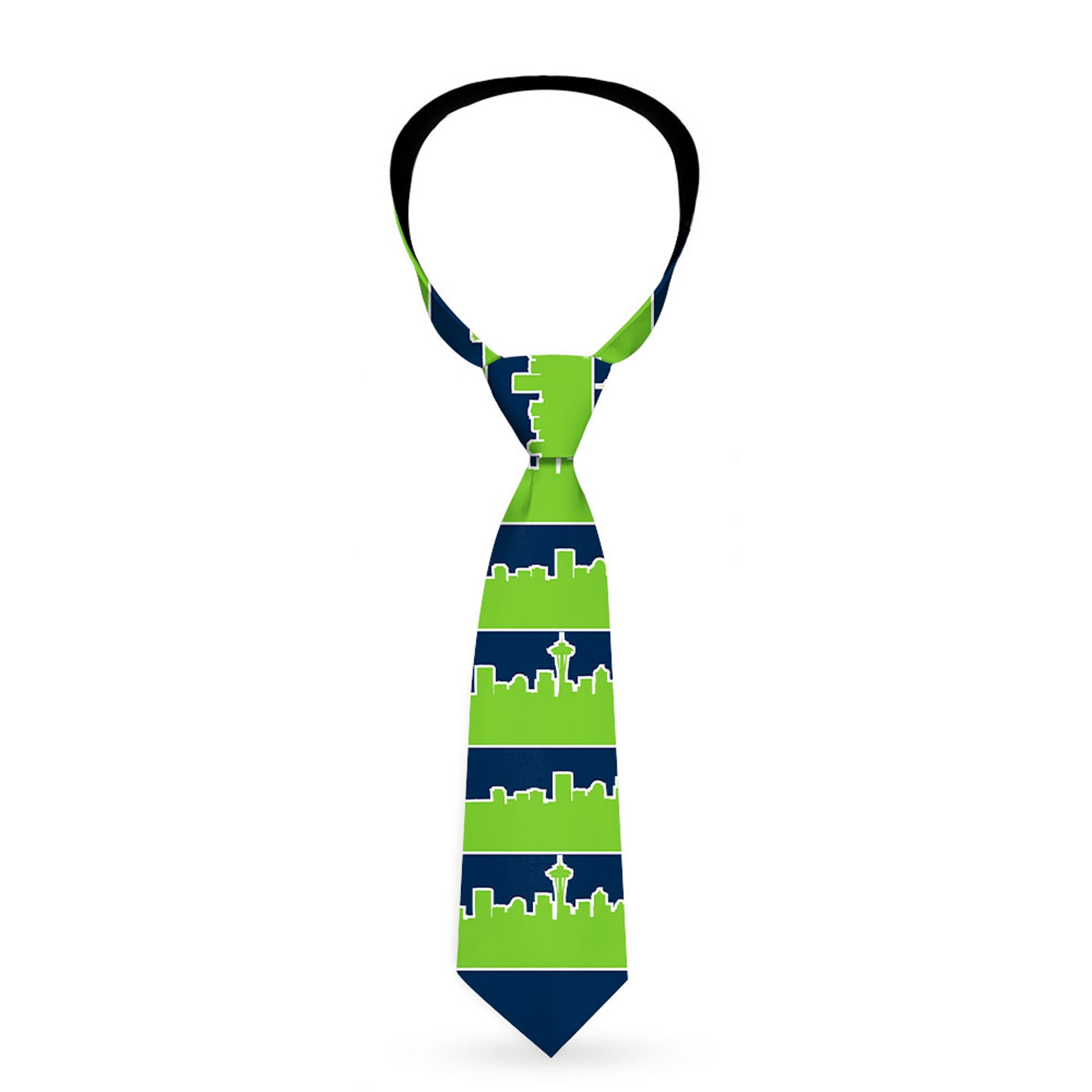 Buckle-Down Necktie - Seattle Skyline Navy/Lime Green Neckties Buckle-Down