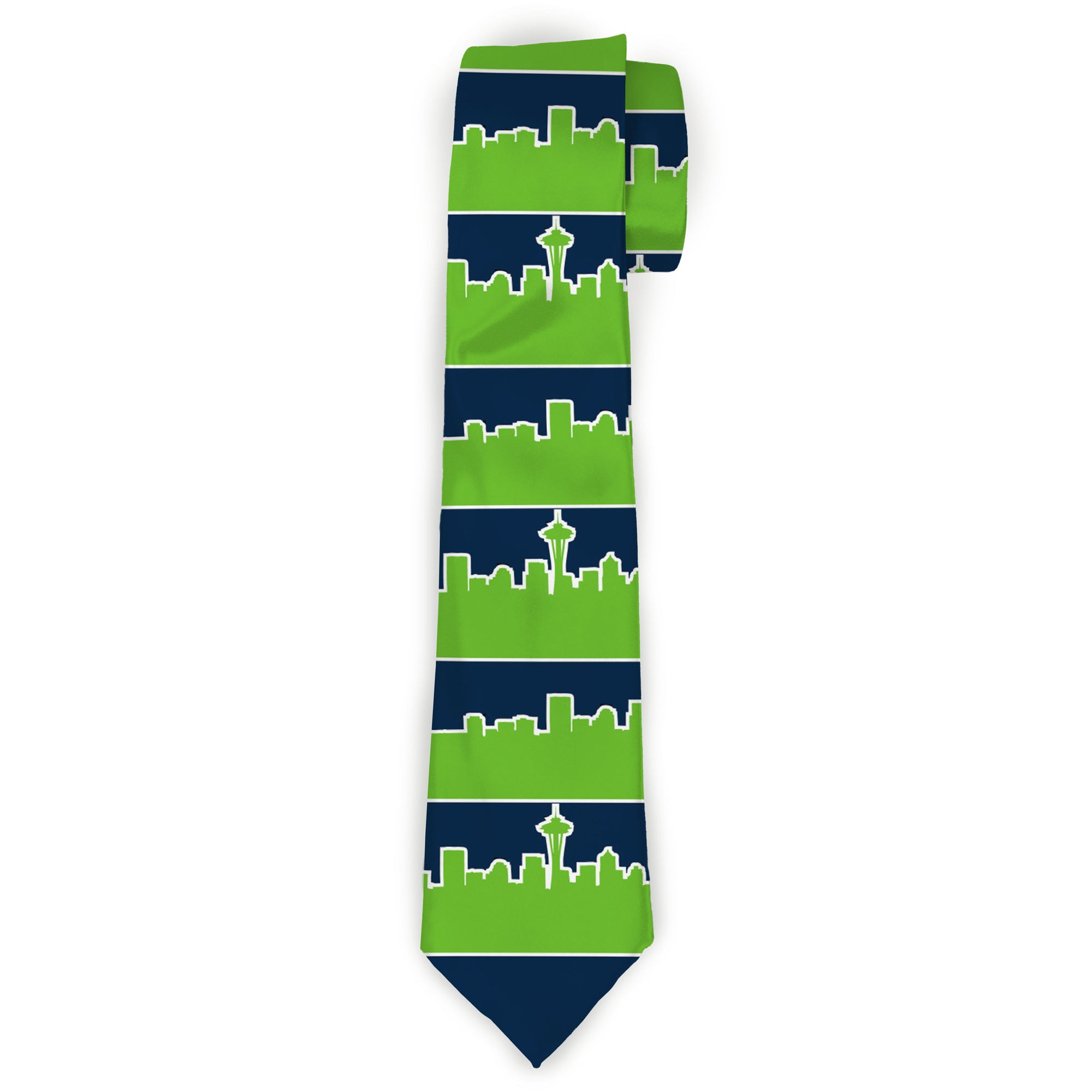 Buckle-Down Necktie - Seattle Skyline Navy/Lime Green Neckties Buckle-Down