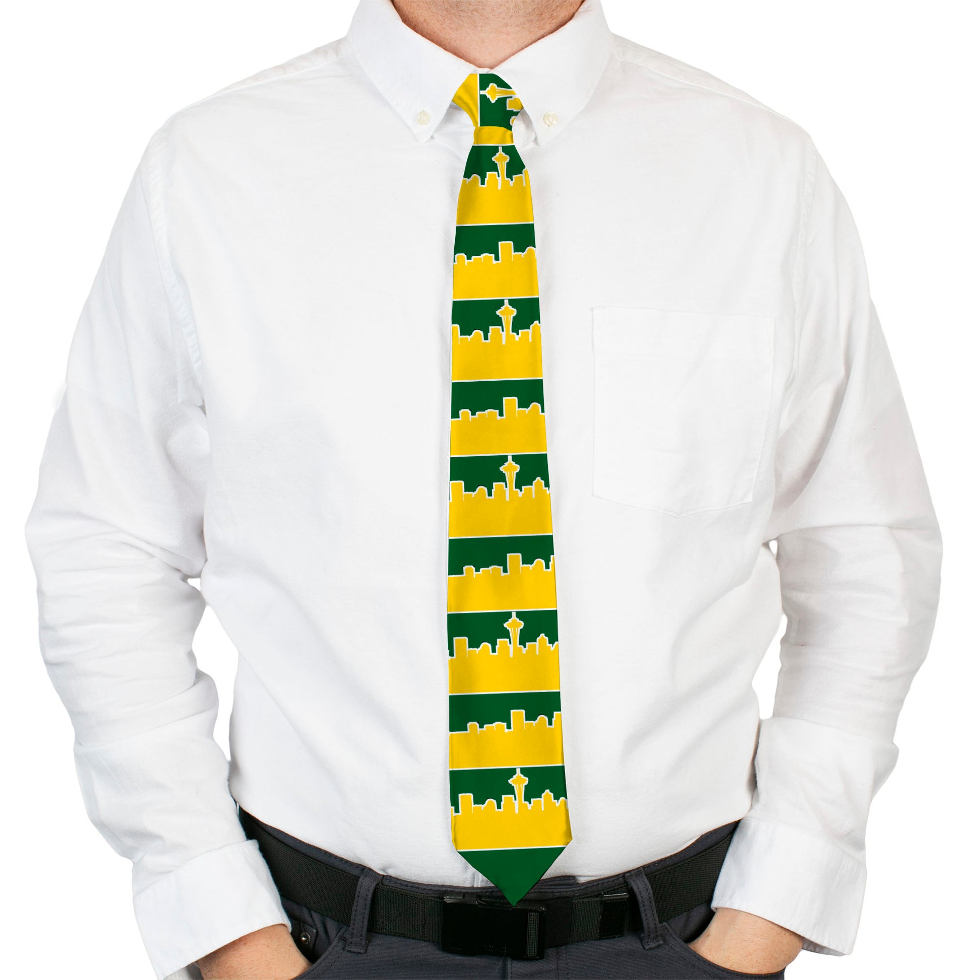 Buckle-Down Necktie - Seattle Skyline Green/Yellow Neckties Buckle-Down