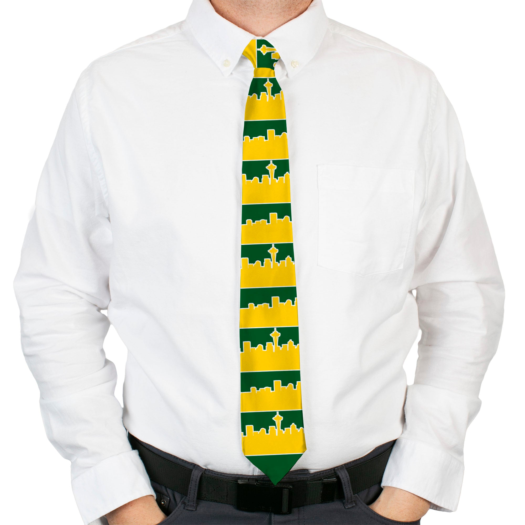 Buckle-Down Necktie - Seattle Skyline Green/Yellow Neckties Buckle-Down