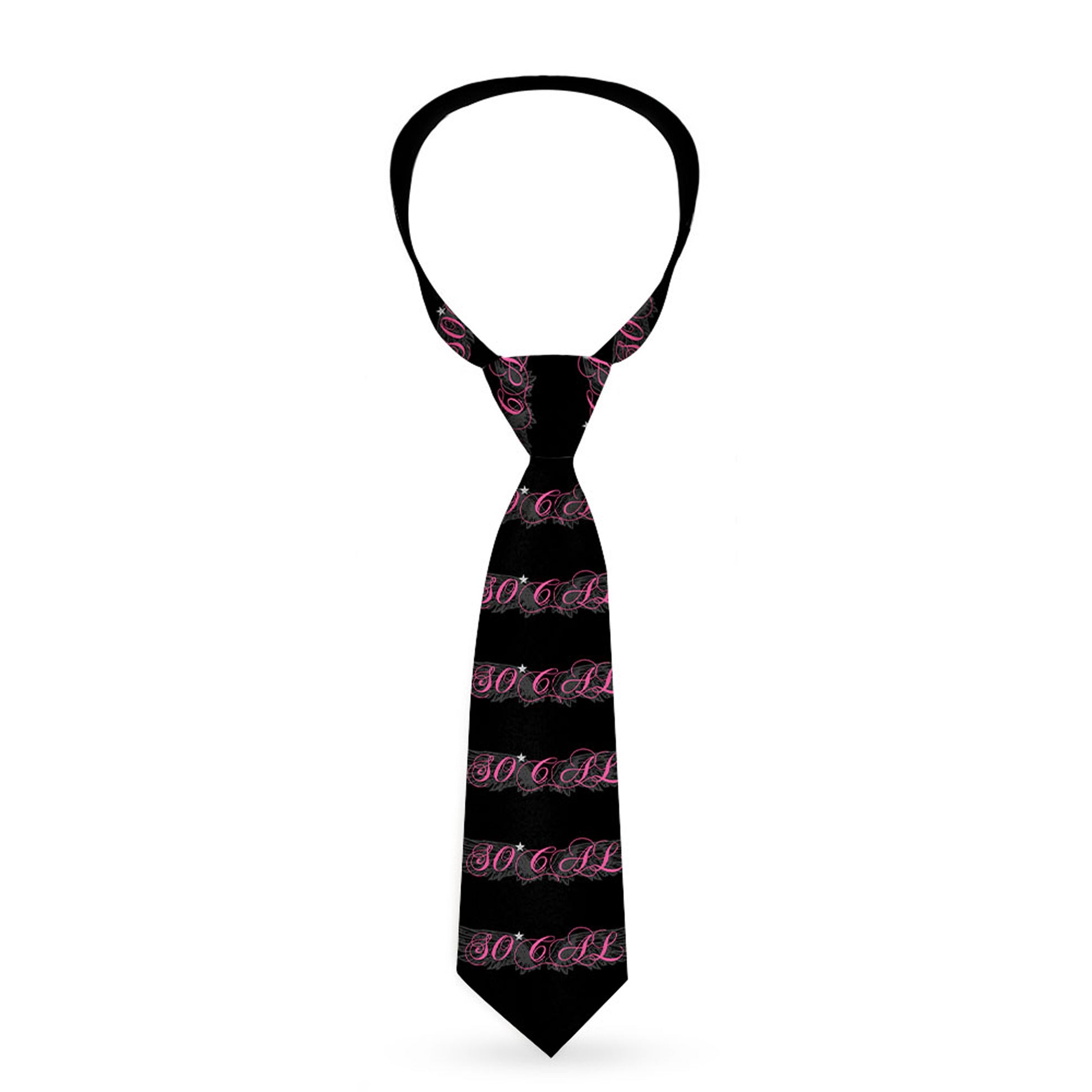 Buckle-Down Necktie - SO CAL Script/Wings Black/Gray/Pink Neckties Buckle-Down