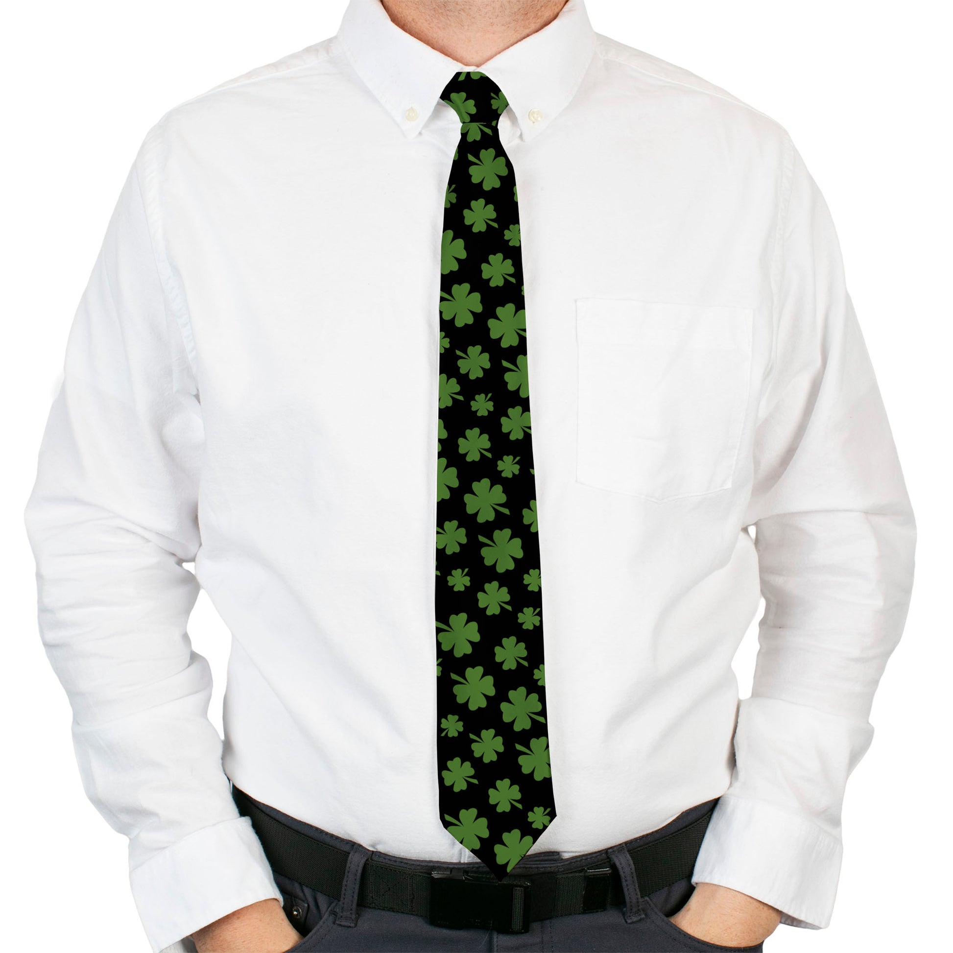 Buckle-Down Necktie - St. Pat's Clovers Scattered Black/Green Neckties Buckle-Down