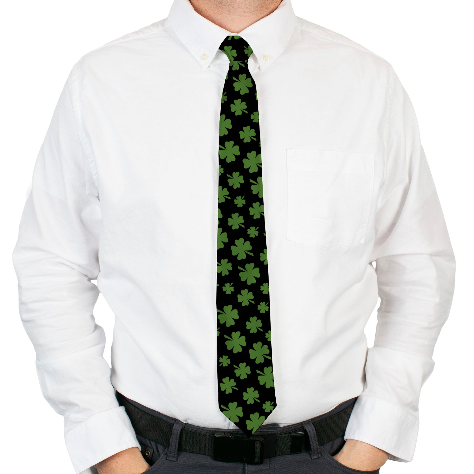 Buckle-Down Necktie - St. Pat's Clovers Scattered Black/Green Neckties Buckle-Down