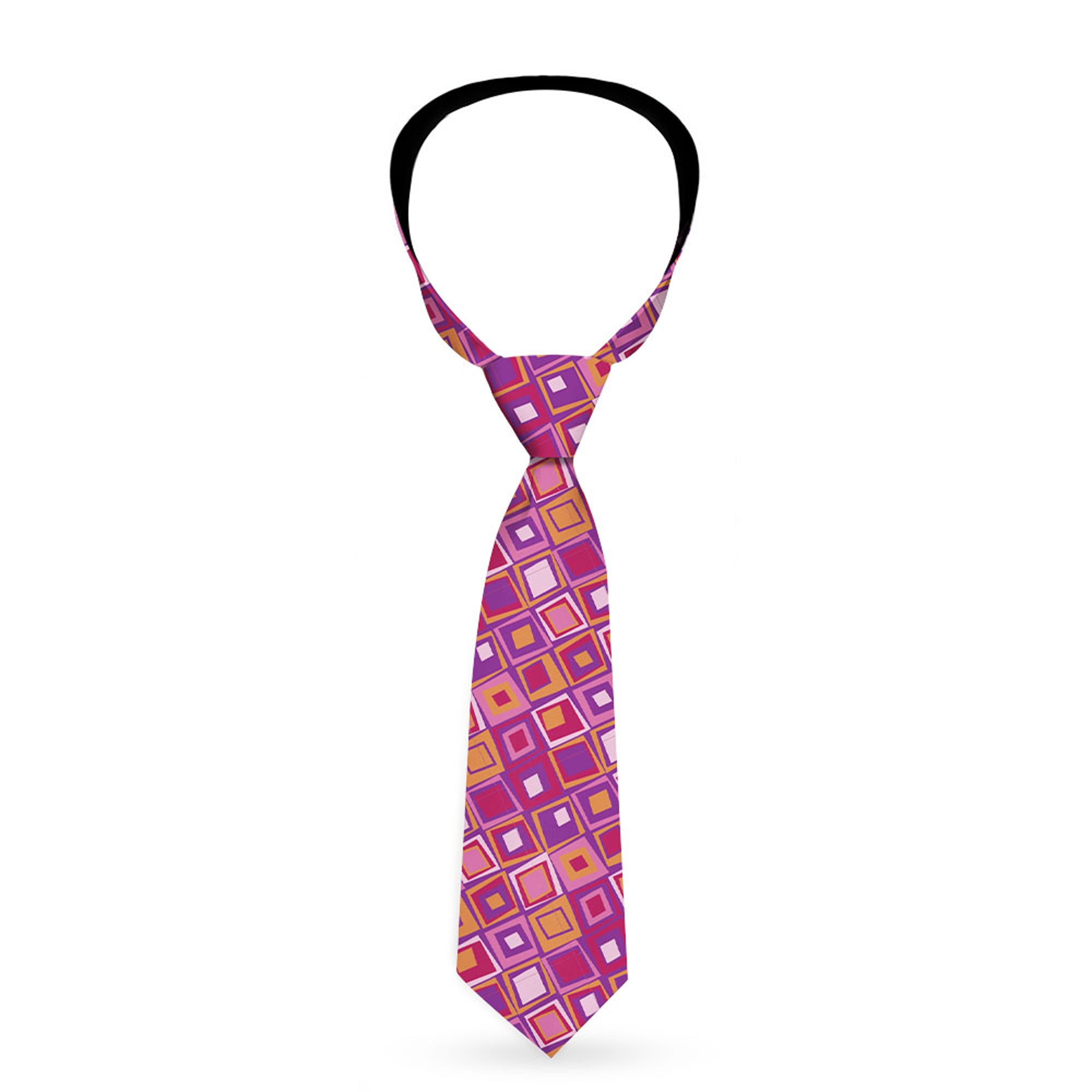 Buckle-Down Necktie - Skewed Squares Stacked Purple/Orange/Pinks Neckties Buckle-Down
