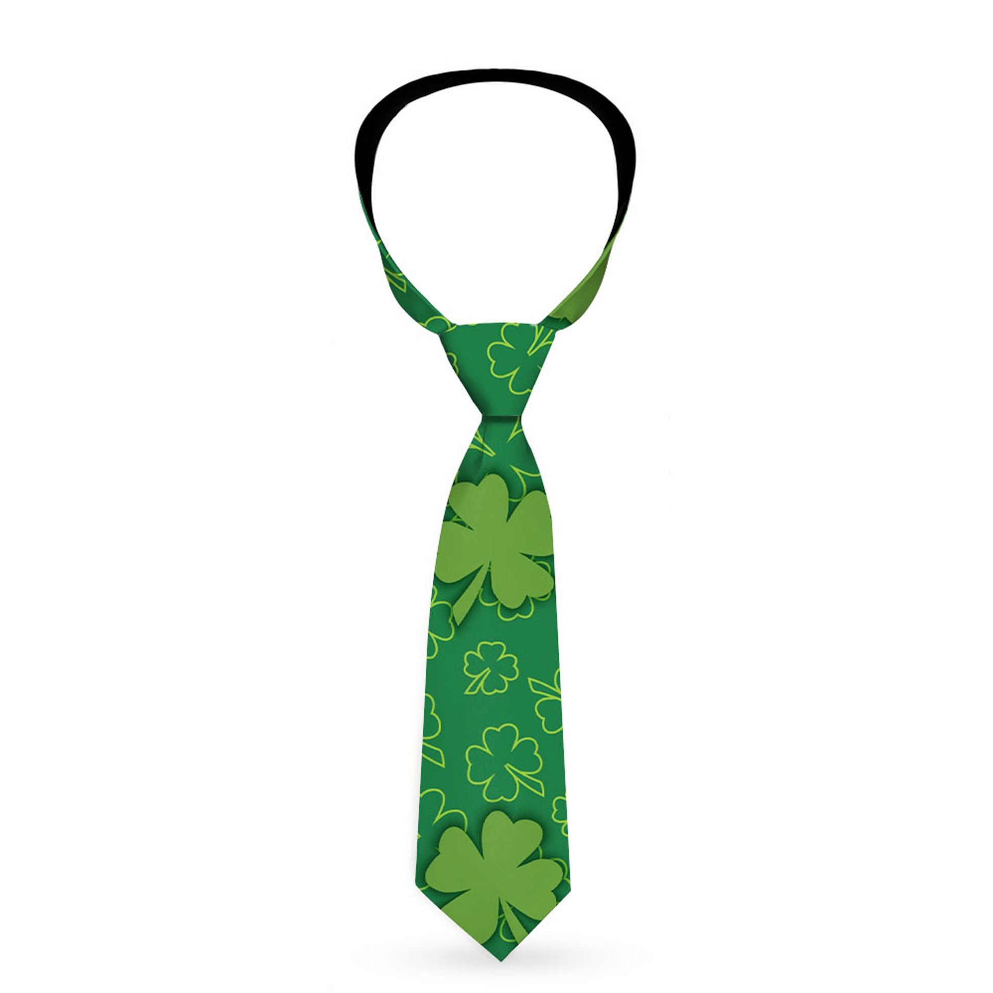 Buckle-Down Necktie - St. Pat's Clovers Scattered2 Outline/Solid Greens Neckties Buckle-Down