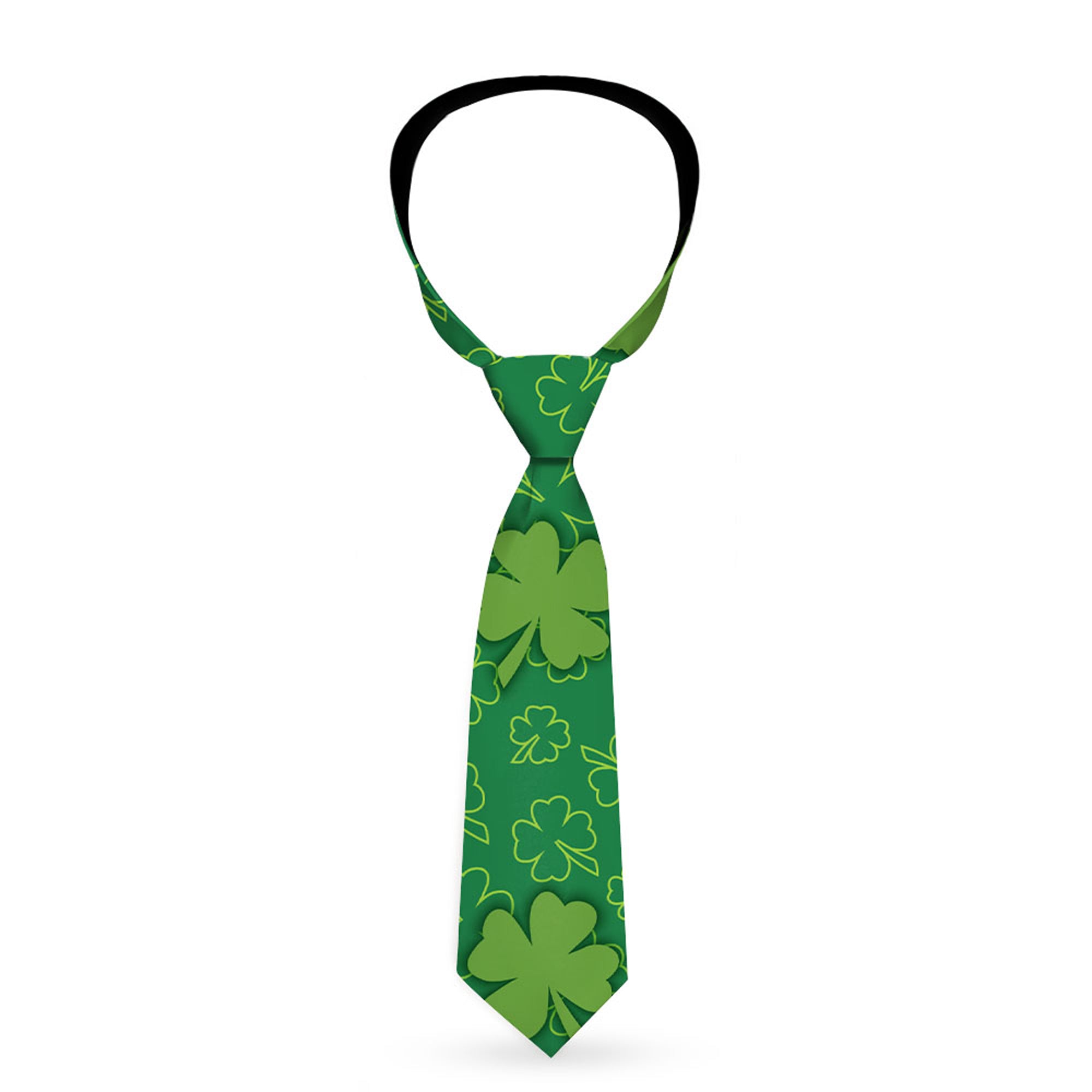 Buckle-Down Necktie - St. Pat's Clovers Scattered2 Outline/Solid Greens Neckties Buckle-Down
