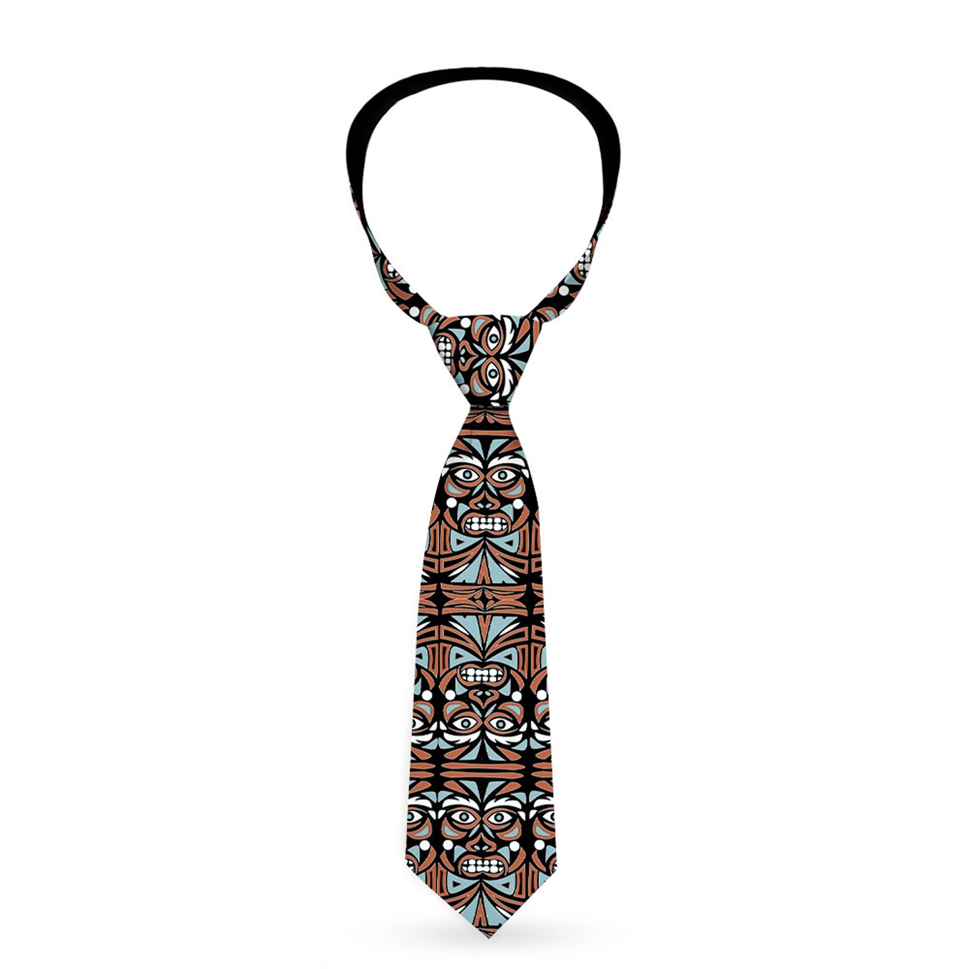 Buckle-Down Necktie - Totem Carvings Black/White/Orange/Turquoise Neckties Buckle-Down