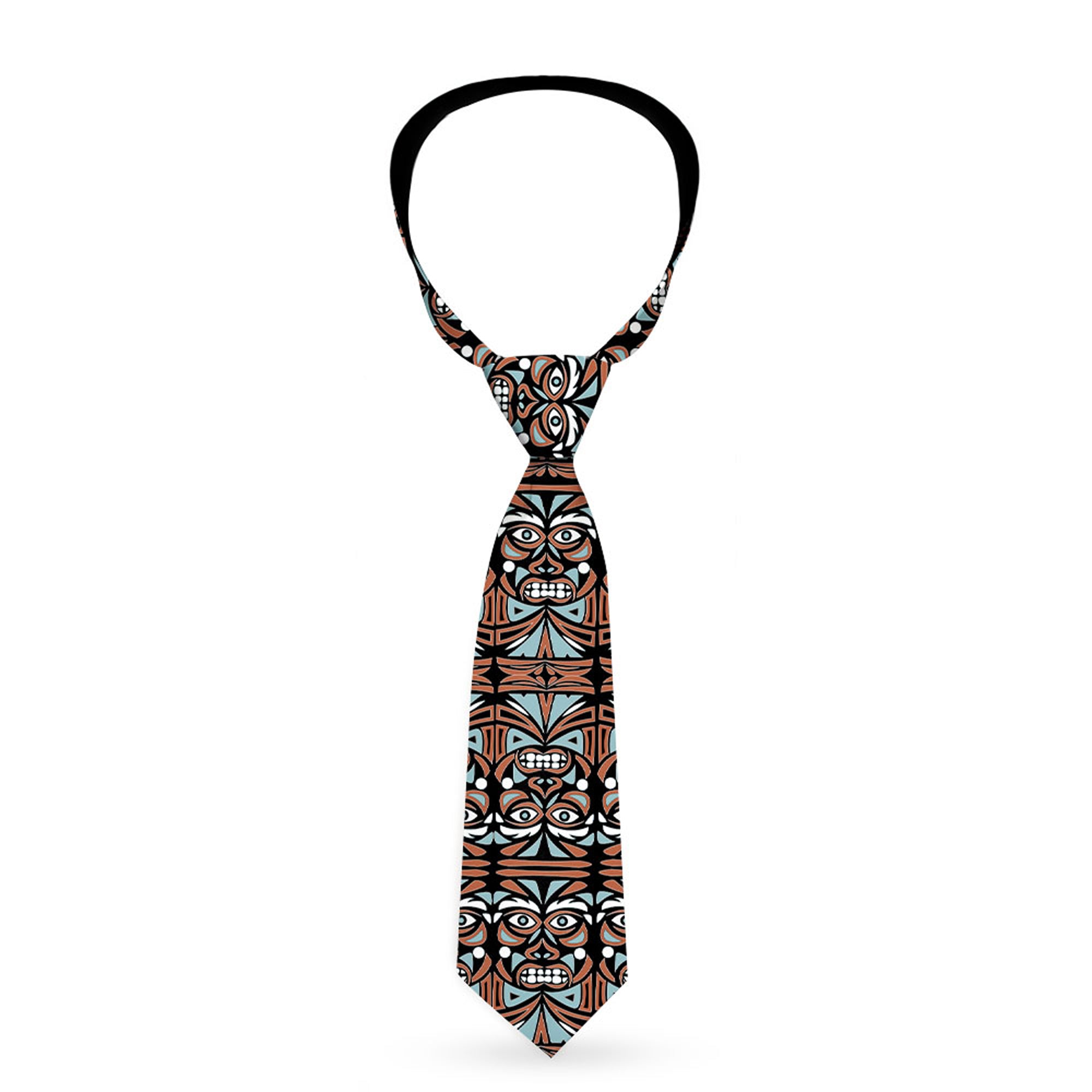 Buckle-Down Necktie - Totem Carvings Black/White/Orange/Turquoise Neckties Buckle-Down