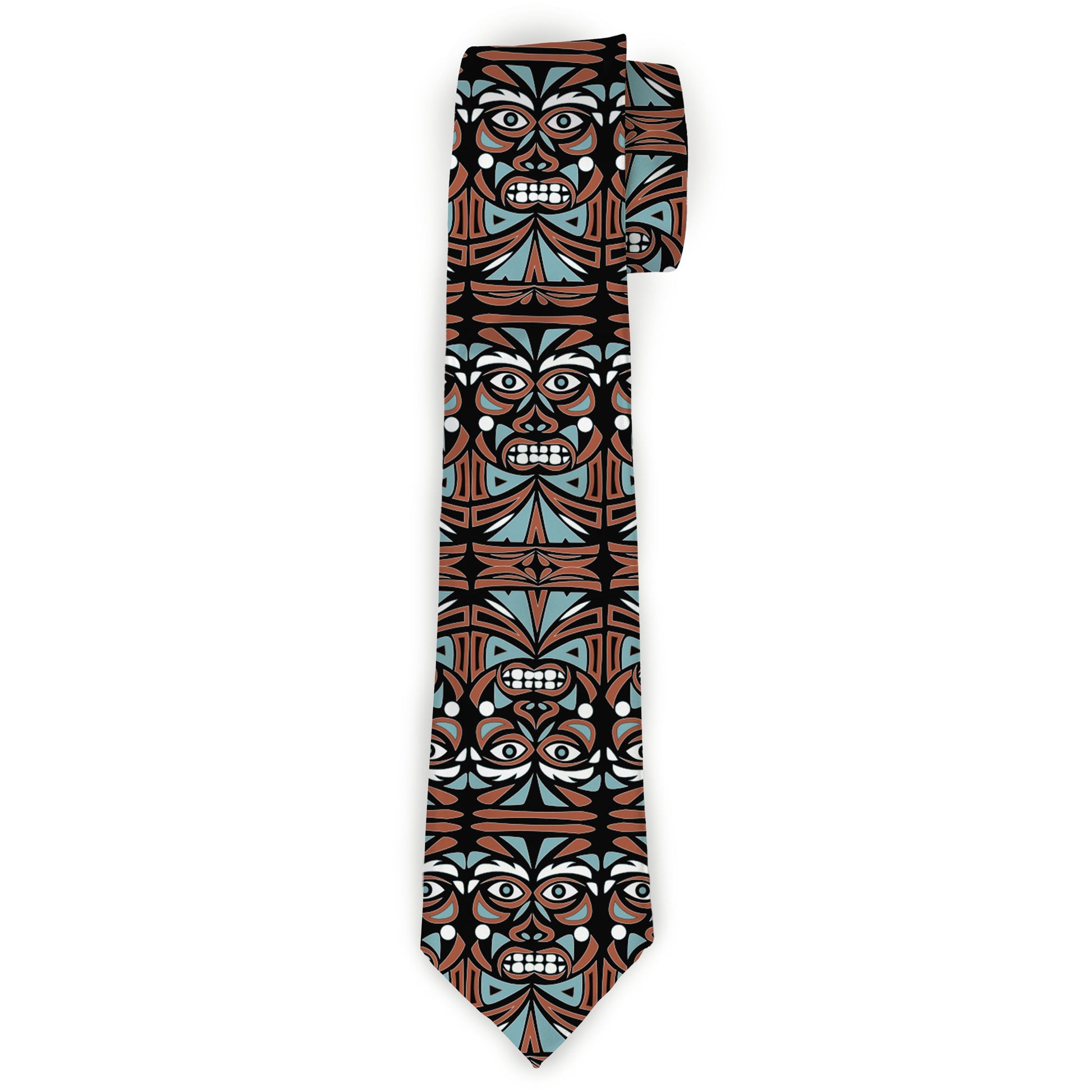 Buckle-Down Necktie - Totem Carvings Black/White/Orange/Turquoise Neckties Buckle-Down