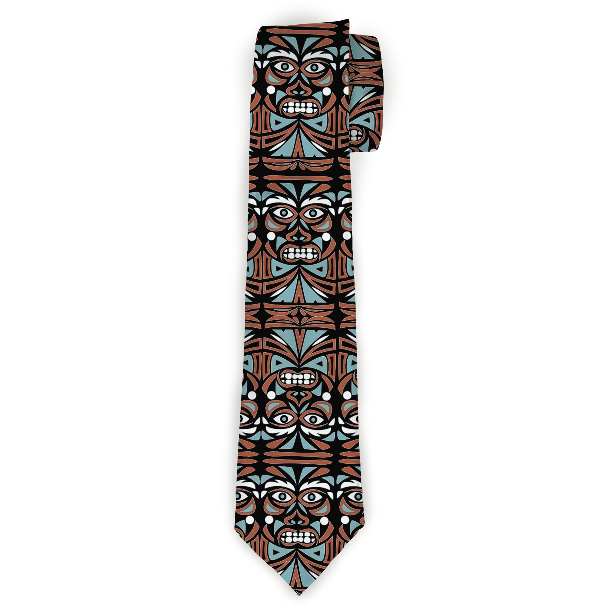Buckle-Down Necktie - Totem Carvings Black/White/Orange/Turquoise Neckties Buckle-Down