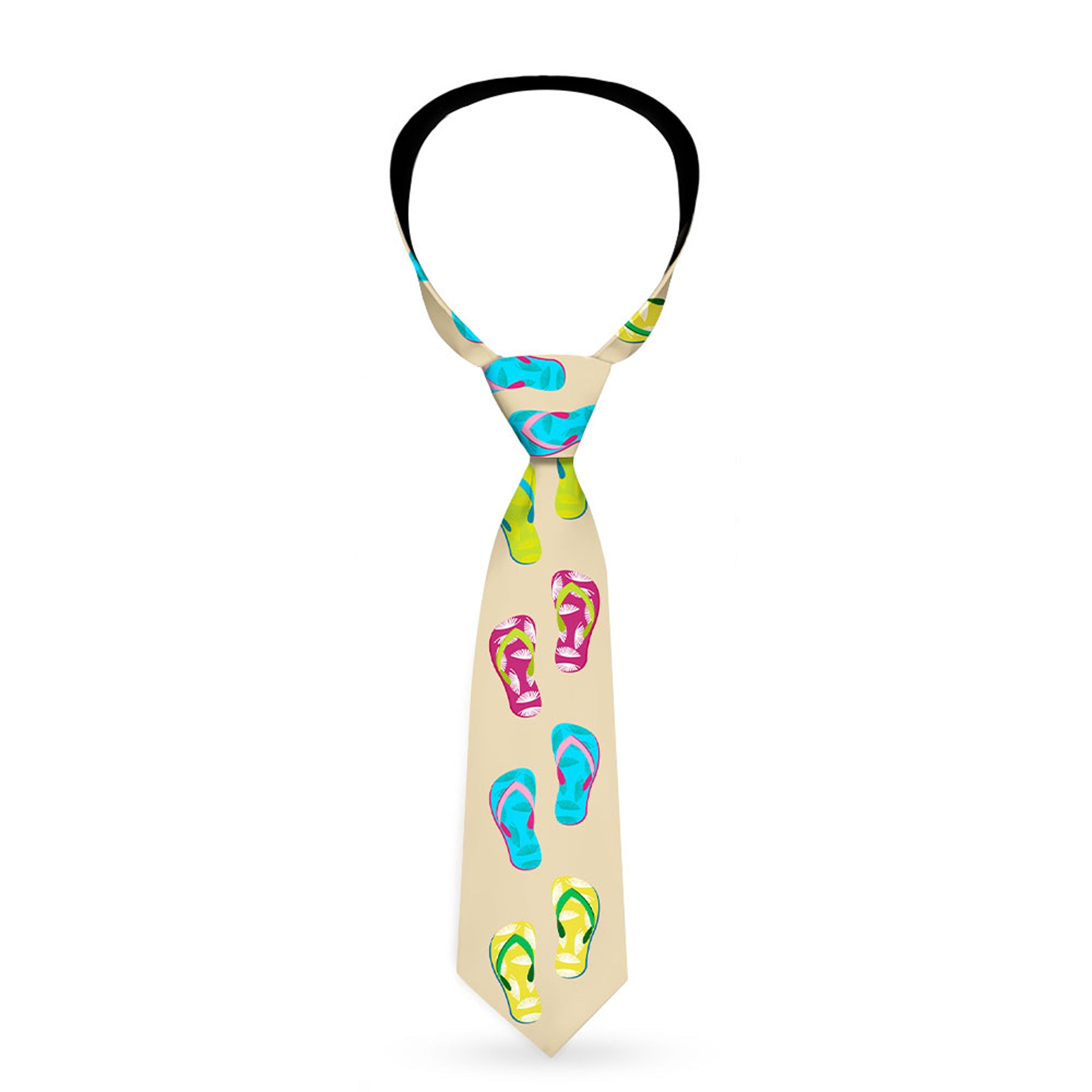 Buckle-Down Necktie - Tropical Flip Flops Tan/Multi Color Neckties Buckle-Down