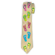 Buckle-Down Necktie - Tropical Flip Flops Tan/Multi Color Neckties Buckle-Down