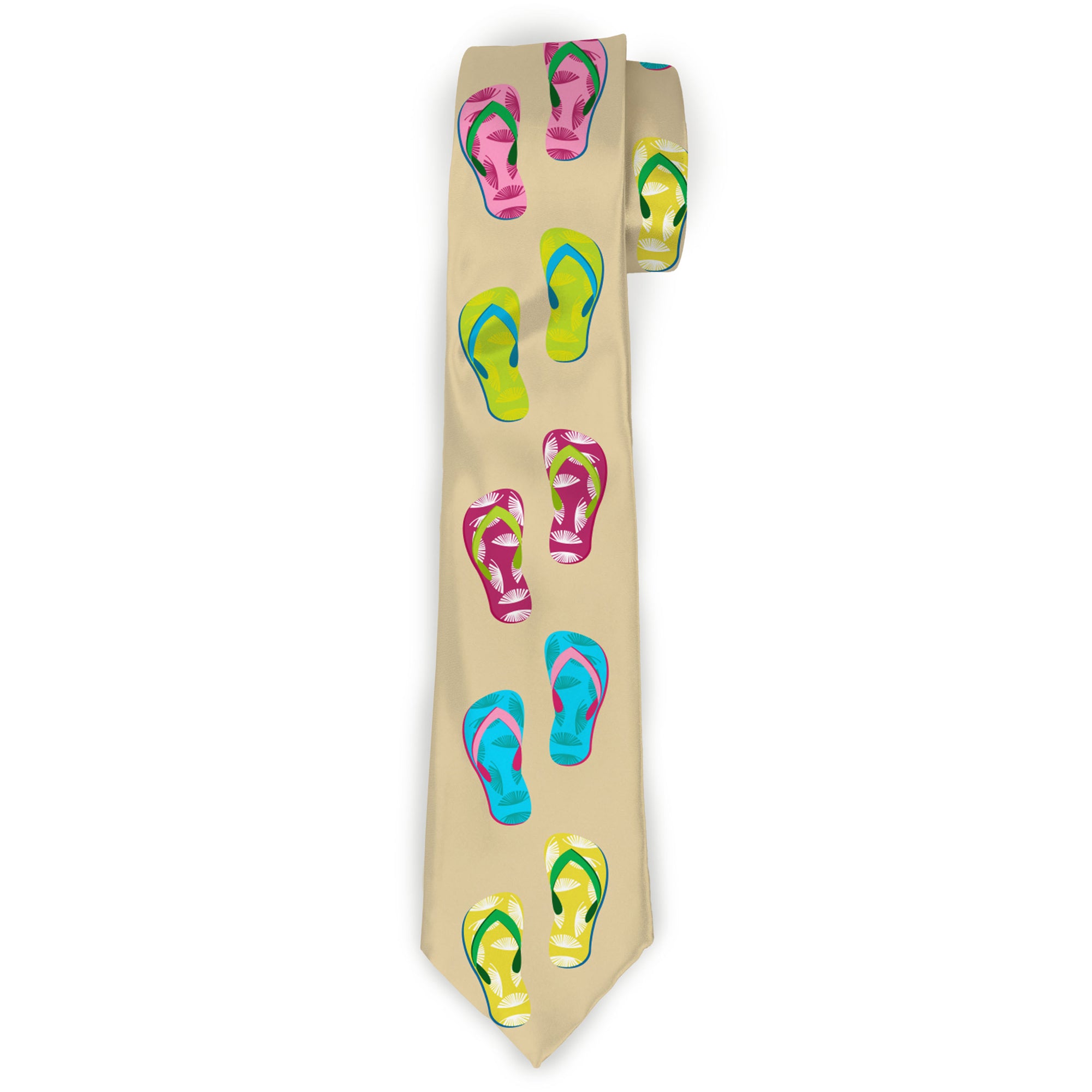 Buckle-Down Necktie - Tropical Flip Flops Tan/Multi Color Neckties Buckle-Down