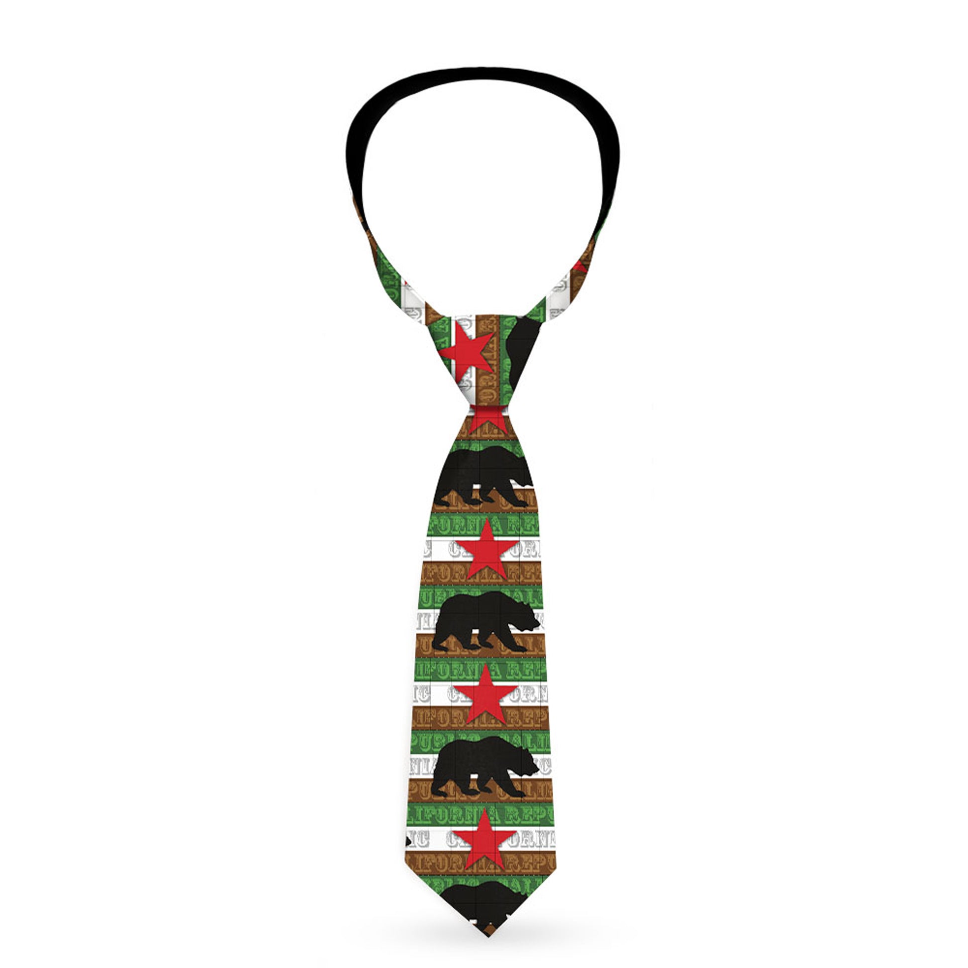 Buckle-Down Necktie - Cali Bear Silhouette & Star/CALIFORNIA REPUBLIC Green/White/Brown/Black/Red Neckties Buckle-Down