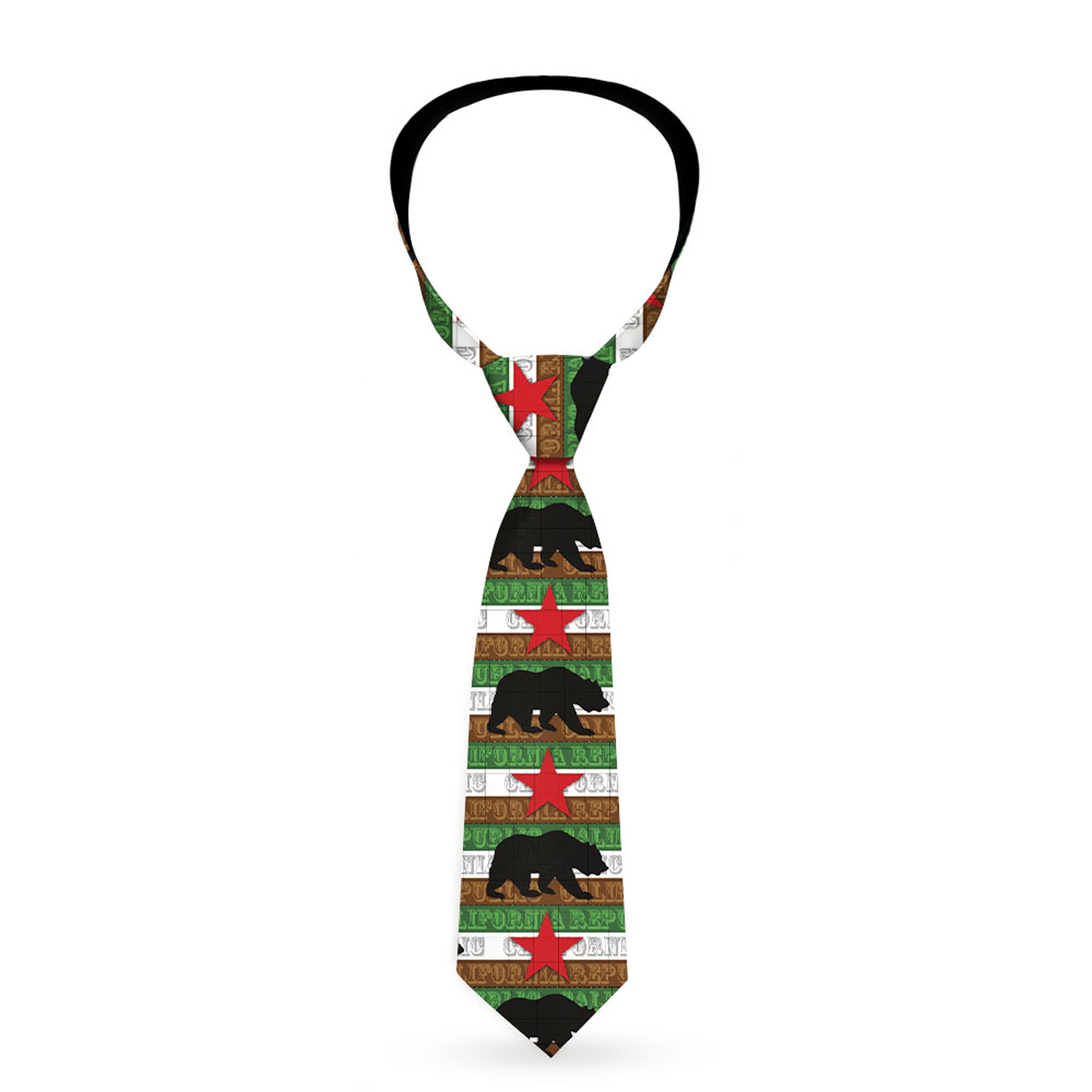 Buckle-Down Necktie - Cali Bear Silhouette & Star/CALIFORNIA REPUBLIC Green/White/Brown/Black/Red Neckties Buckle-Down