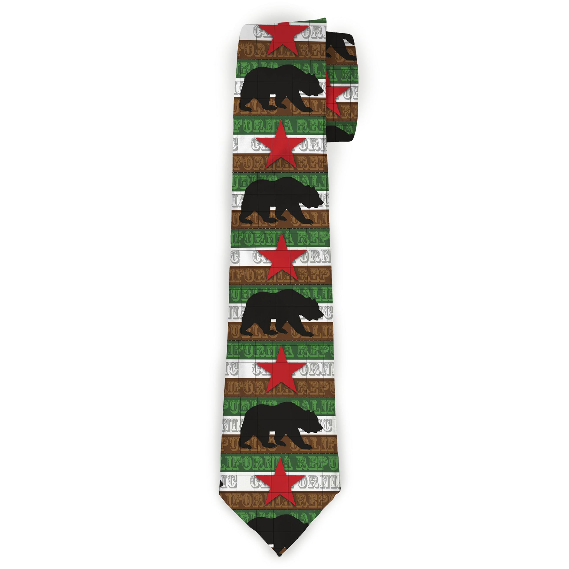 Buckle-Down Necktie - Cali Bear Silhouette & Star/CALIFORNIA REPUBLIC Green/White/Brown/Black/Red Neckties Buckle-Down