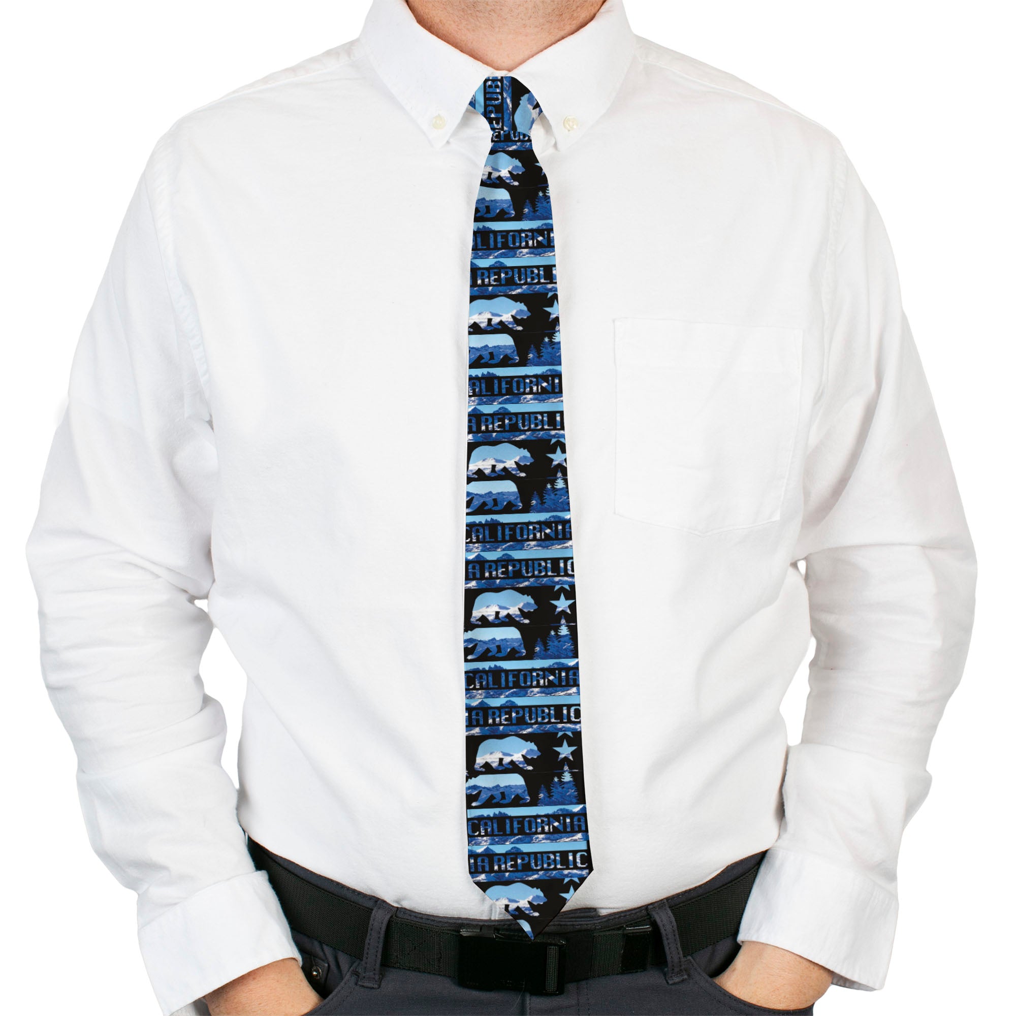 Buckle-Down Necktie - CALIFORNIA REPUBLIC/Bear/Stars Silhouette Black/Scenic Mountains Neckties Buckle-Down