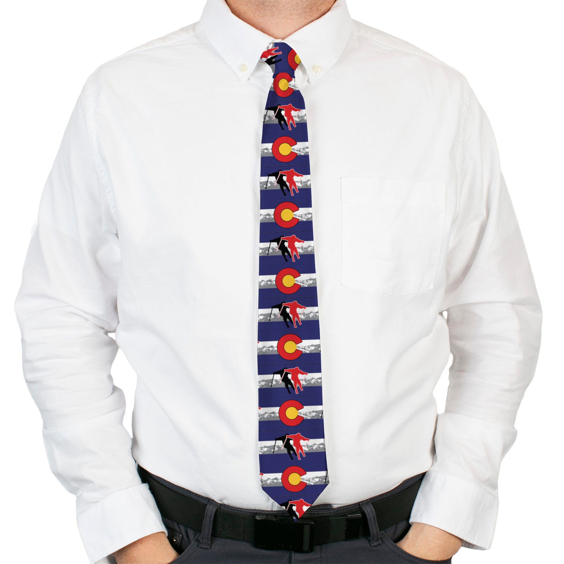 Buckle-Down Necktie - Colorado Skier1 Red/Mountains Neckties Buckle-Down