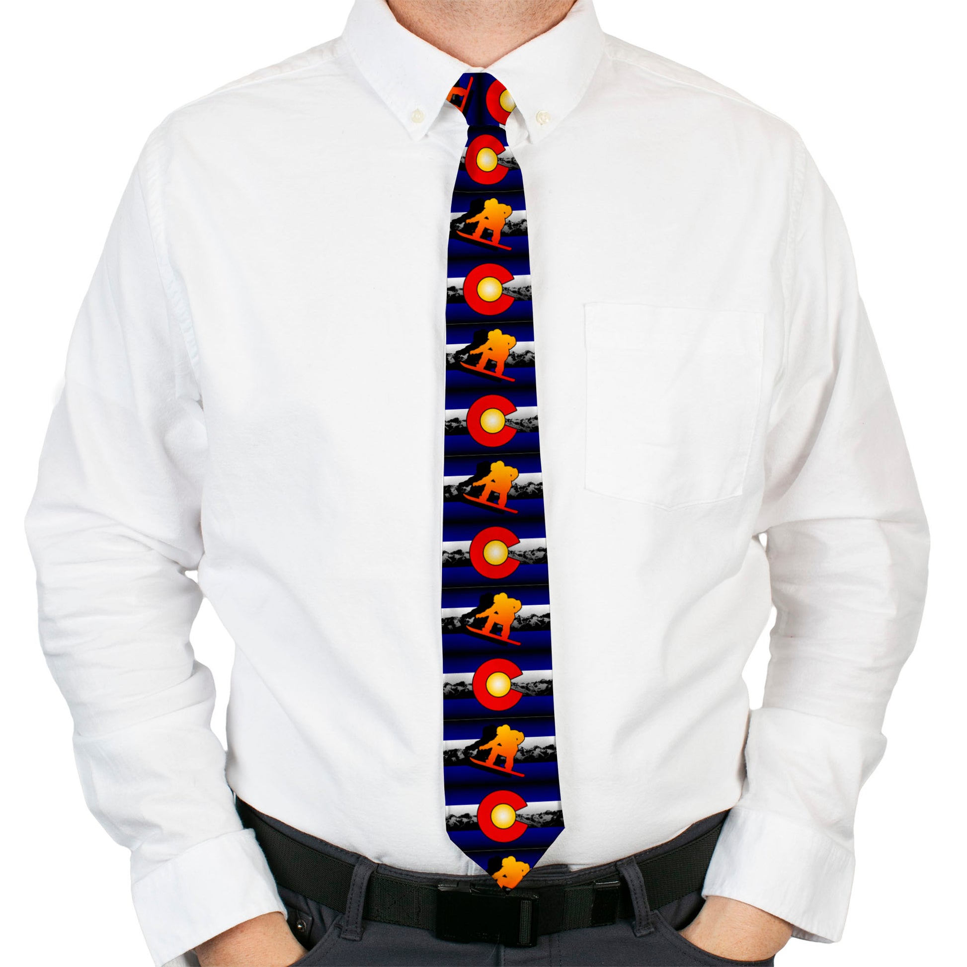 Buckle-Down Necktie - Colorado Snowboarder3 Orange/Mountians Neckties Buckle-Down