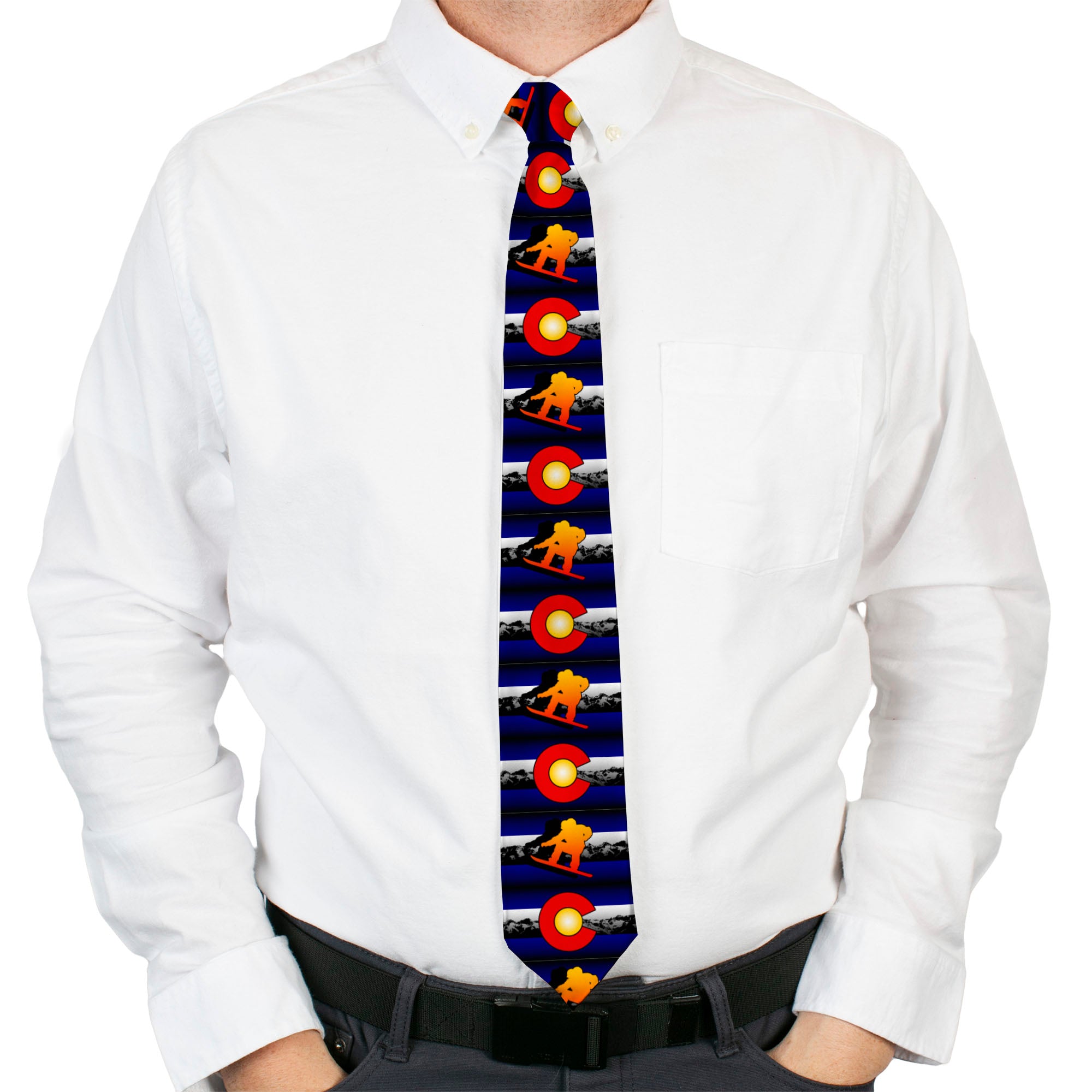 Buckle-Down Necktie - Colorado Snowboarder3 Orange/Mountians Neckties Buckle-Down