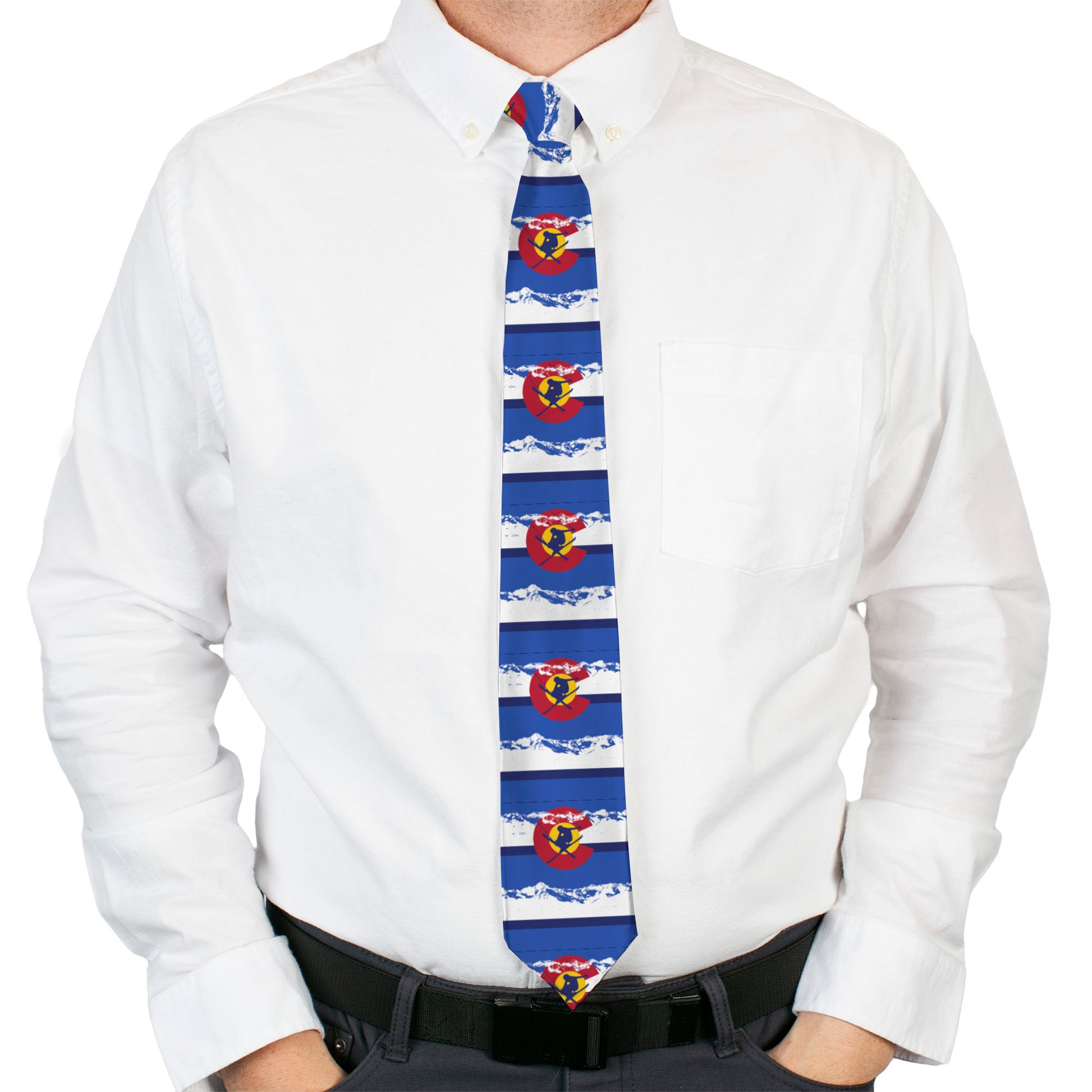 Buckle-Down Necktie - Colorado Skier4/Mountains Blues/White/Red/Yellow Neckties Buckle-Down