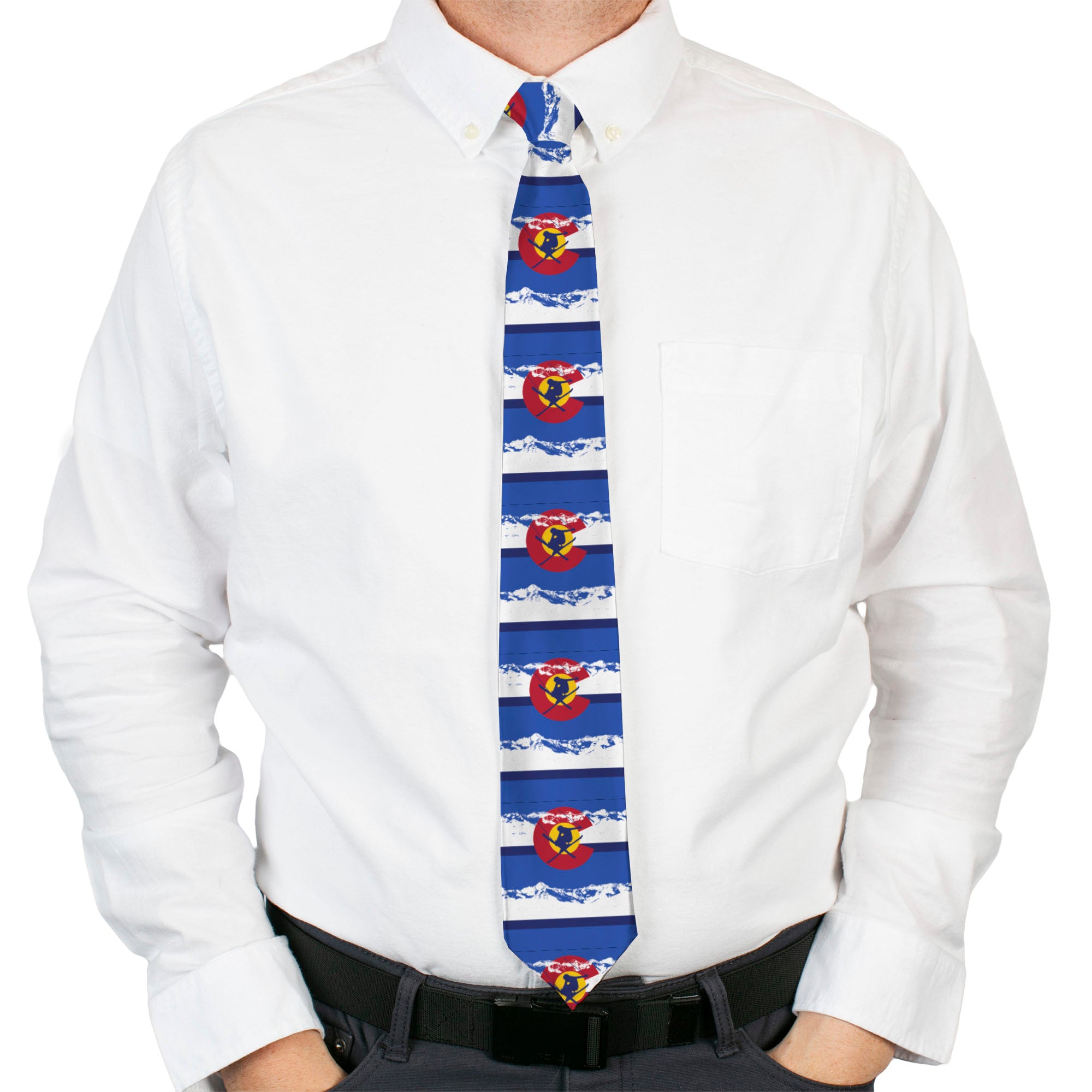 Buckle-Down Necktie - Colorado Skier4/Mountains Blues/White/Red/Yellow Neckties Buckle-Down