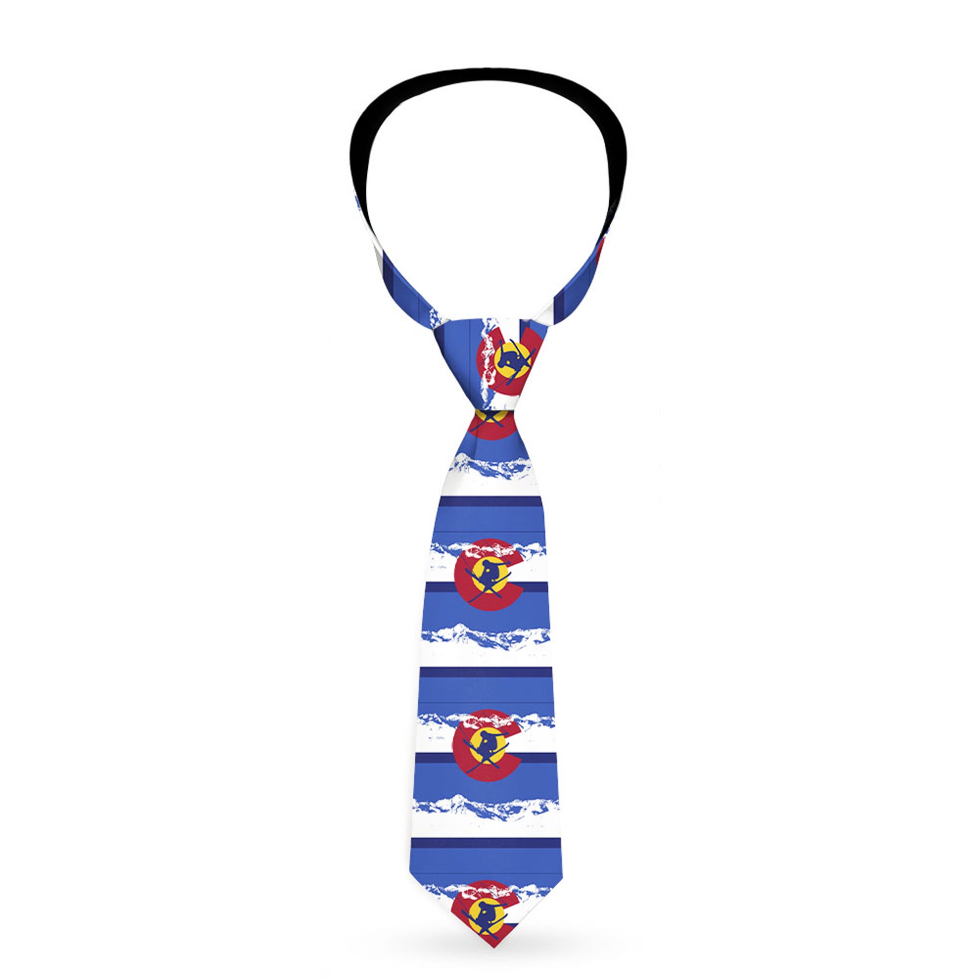 Buckle-Down Necktie - Colorado Skier4/Mountains Blues/White/Red/Yellow Neckties Buckle-Down